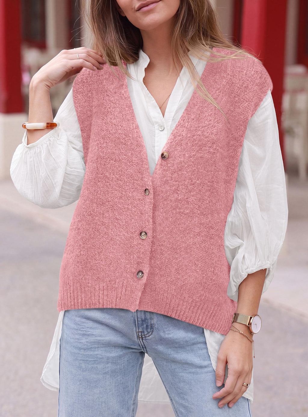 PRETTYGARDEN Womens Fall Sleeveless Button Down Sweater Vest | Soft Knit Fabric, Fashion Deep V Neck, Casual Loose Fit Sweater, Going Out Outfits, 2026 Trendy Winter Clothes