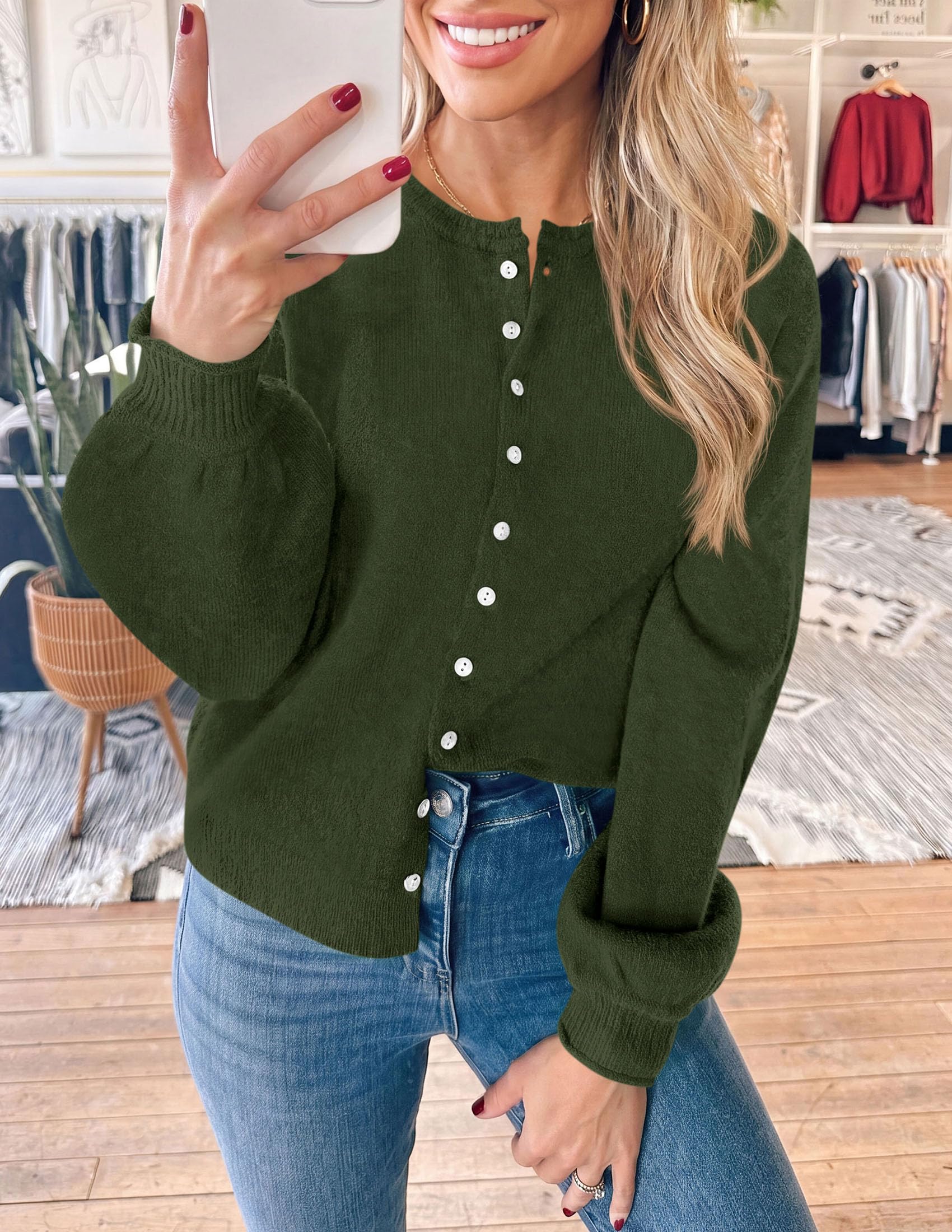 PRETTYGARDEN Women's Knit Cardigan Lightweight Cozy Sweaters Comfy Long Sleeve Work Tops, Button Down Shirts, Rolled Edges, Casual Fall Clothes for Going Out, Holiday, Winter Layering