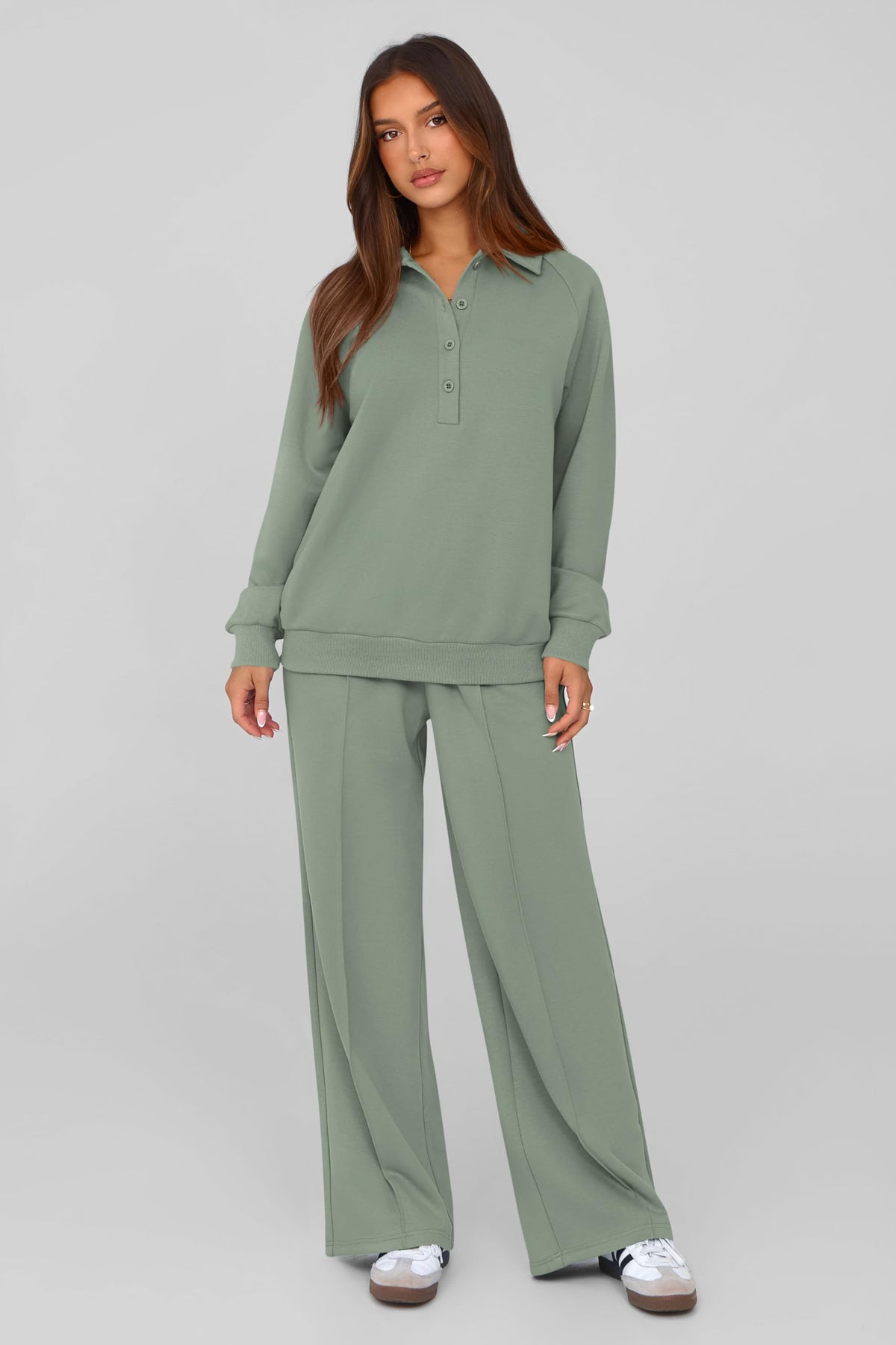 PRETTYGARDEN Women Fall 2 Piece Outfits Sweatsuits Lounge Sets Quarter Button Long Sleeve Sweatshirt, Wide Leg Sweat Pants, Casual 2 Piece Sets Tracksuit, Airport Travel Outfits for Women