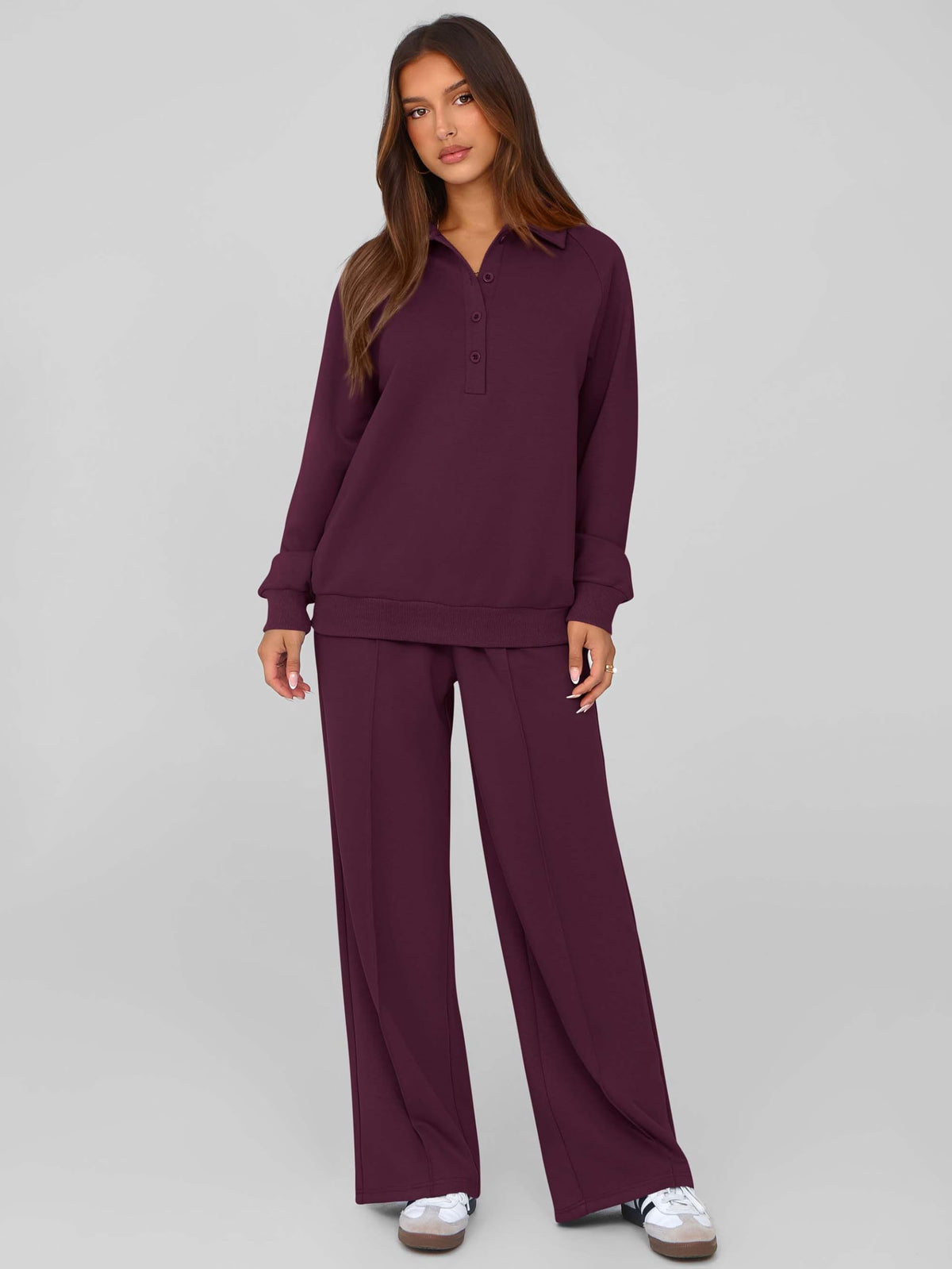 PRETTYGARDEN Women Fall 2 Piece Outfits Sweatsuits Lounge Sets Quarter Button Long Sleeve Sweatshirt, Wide Leg Sweat Pants, Casual 2 Piece Sets Tracksuit, Airport Travel Outfits for Women