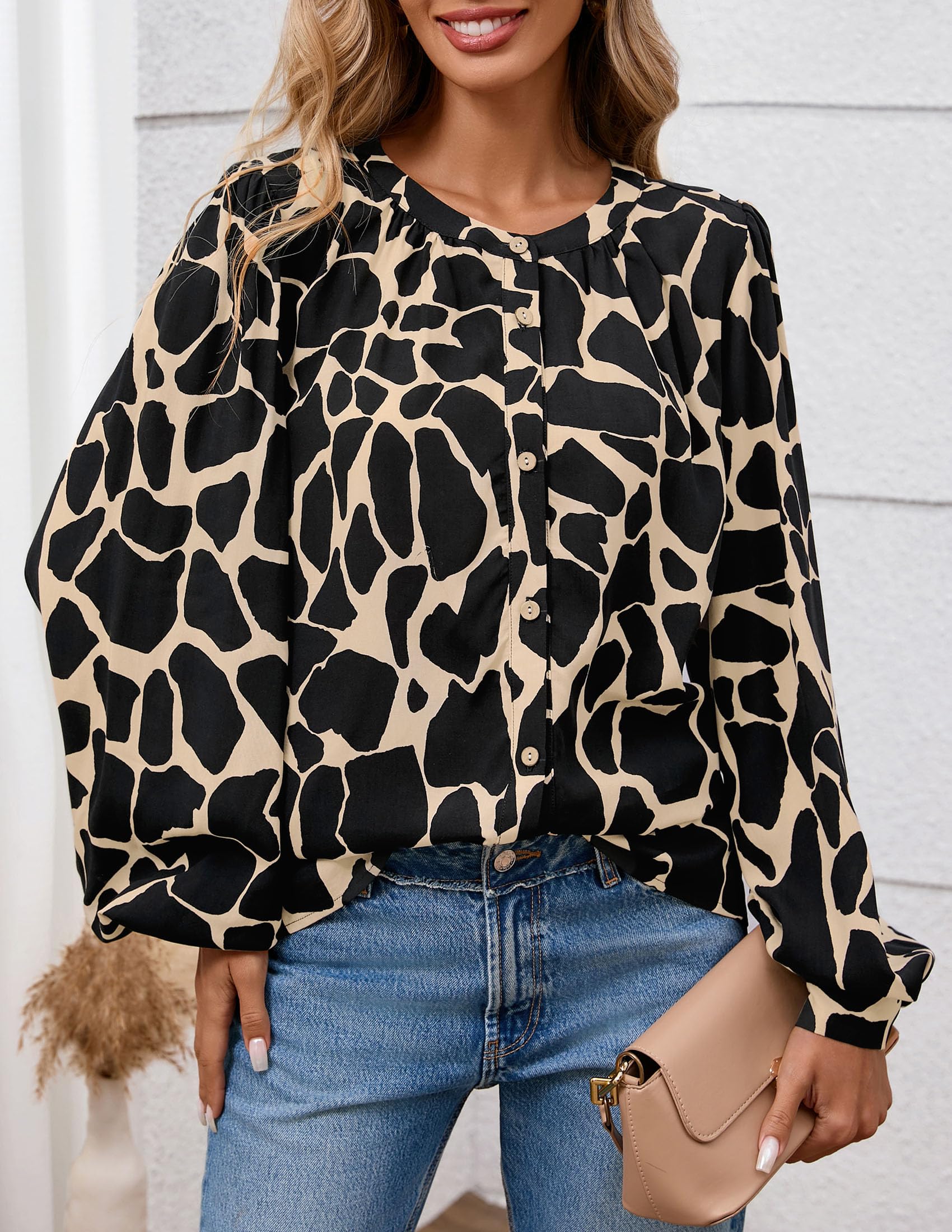 PRETTYGARDEN Women's Floral Button Down Blouse Fall Fashion Dressy Casual Long Sleeve Oversized Shirts Top Boho Clothes