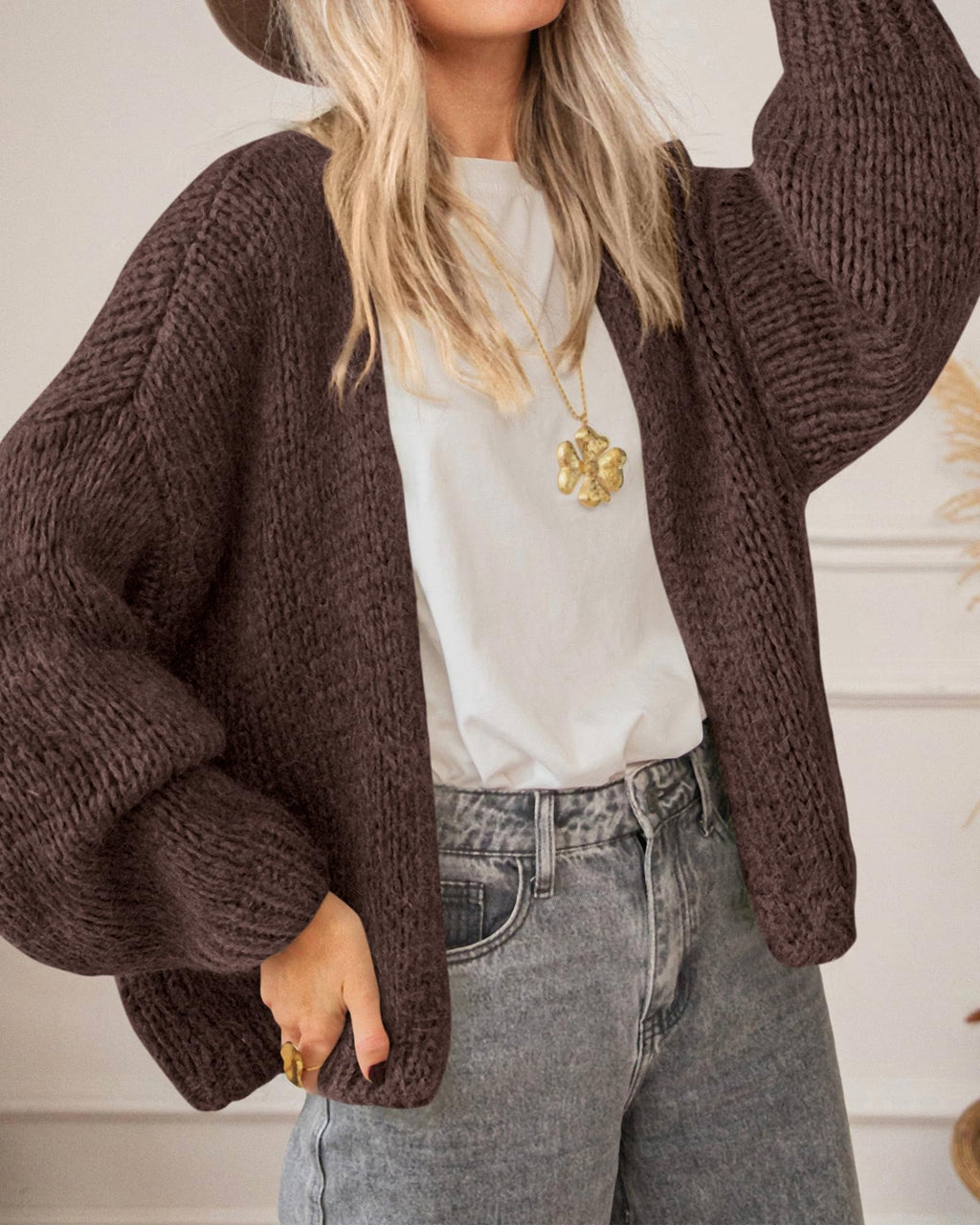 BTFBM Cardigan Sweaters for Women Fall Fashion Clothes | No Button No Pocket Design, Chunky Knit Open Front Cardigans, Ribbed Cuff Long Sleeve Sweater, Loose Winter Coat Clothing