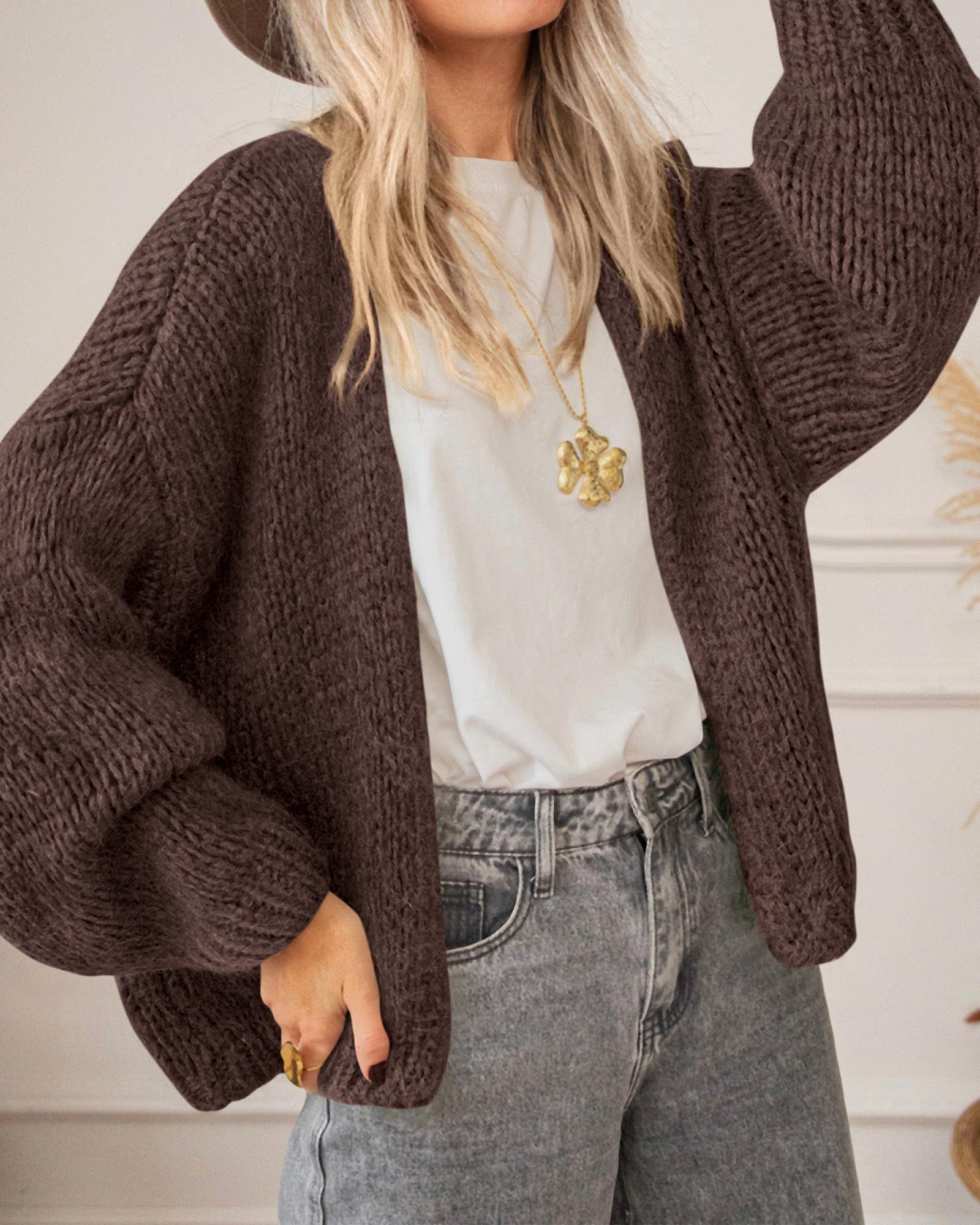 BTFBM Cardigan Sweaters for Women Fall Fashion Clothes | No Button No Pocket Design, Chunky Knit Open Front Cardigans, Ribbed Cuff Long Sleeve Sweater, Loose Winter Coat Clothing