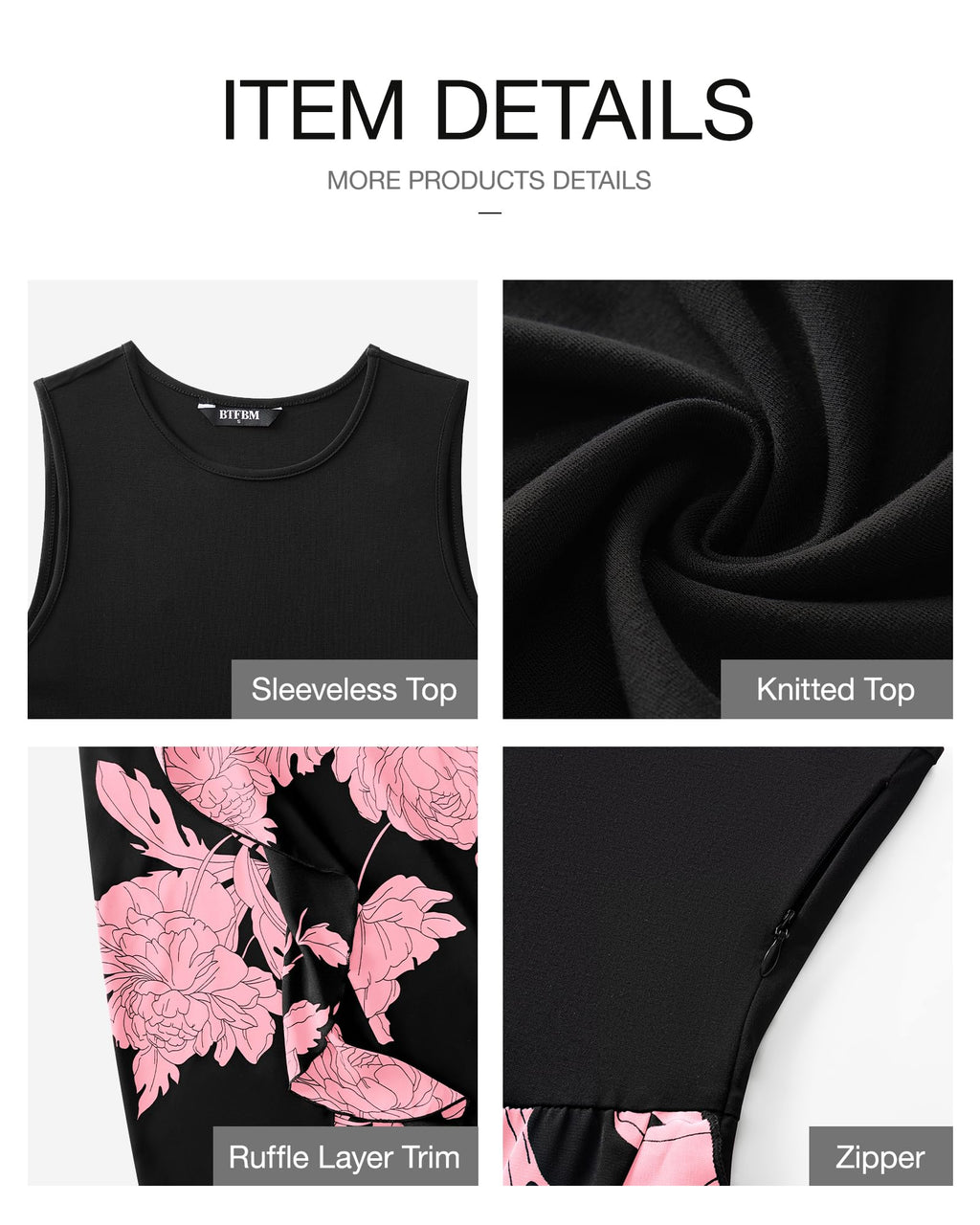 FreshPretty Women Casual Sleeveless Summer Dresses Spring Crewneck Patchwork Boho Floral Ruffle Cocktail Party Midi Dress