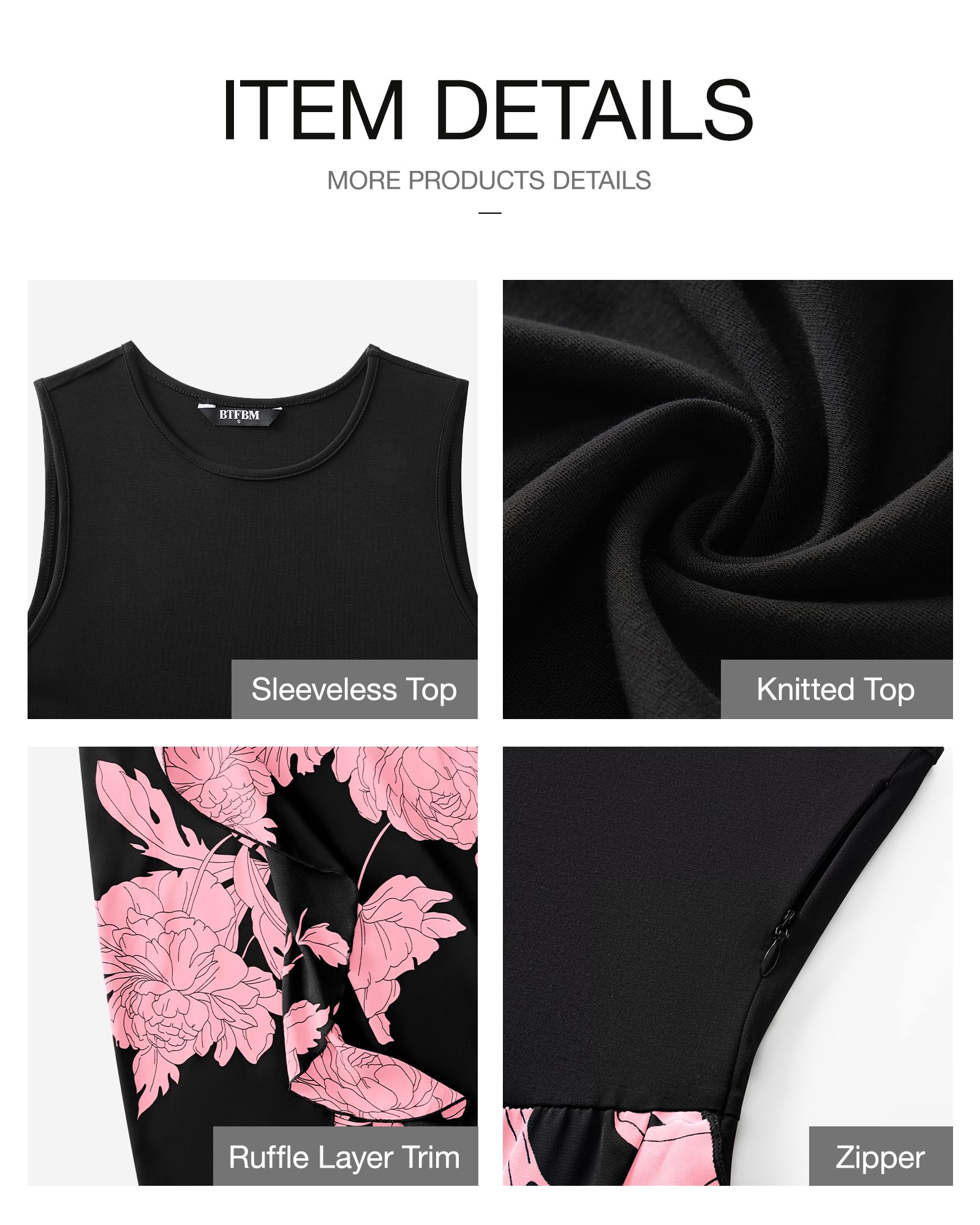 FreshPretty Women Casual Sleeveless Summer Dresses Spring Crewneck Patchwork Boho Floral Ruffle Cocktail Party Midi Dress