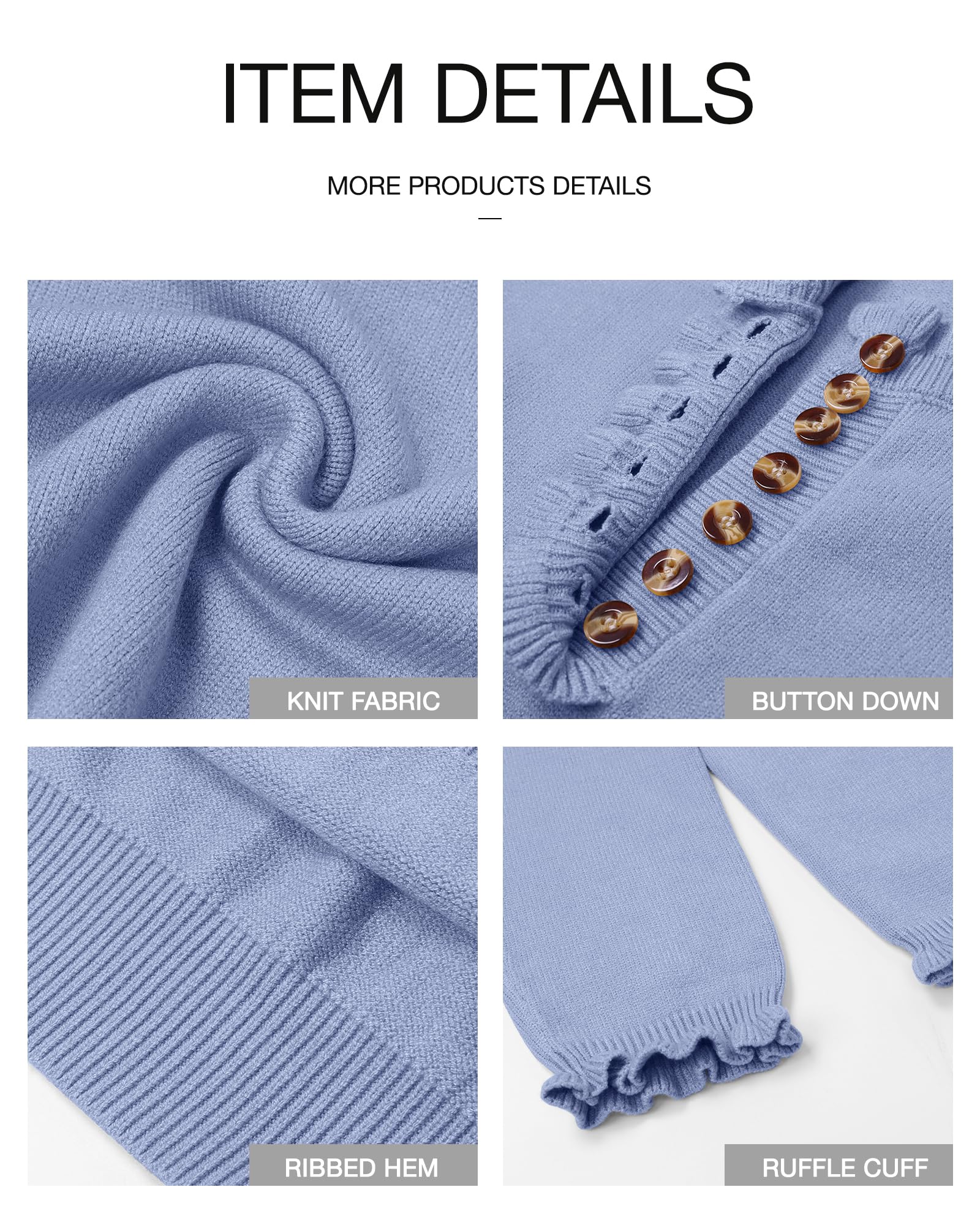 FreshPretty Womens Sweaters Fall Winter Clothes Long Sleeve Button Down Ruffle Crew Neck Casual Knitted Pullover Tops