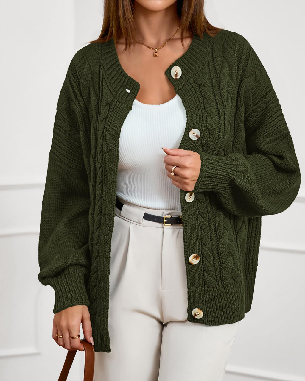 FreshPretty Chunky Cardigan Sweaters for Women Fall Fashion Button Long Sleeve Loose Cable Knit Winter Coats Outerwear