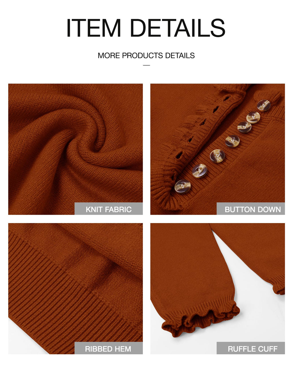 FreshPretty Womens Sweaters Fall Winter Clothes Long Sleeve Button Down Ruffle Crew Neck Casual Knitted Pullover Tops