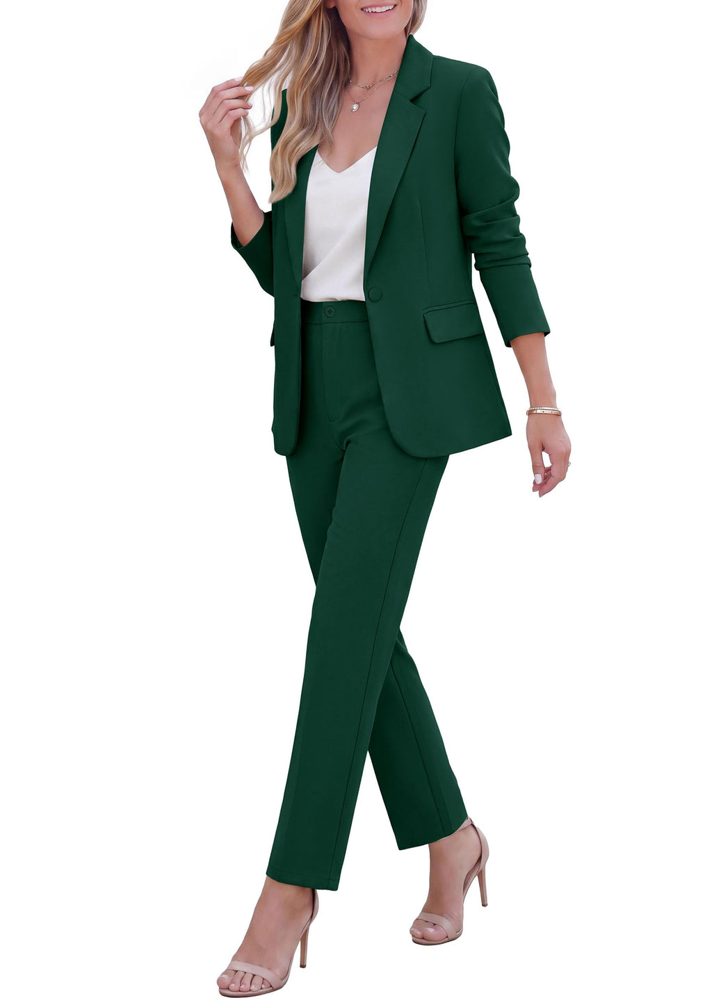 PRETTYGARDEN Two Piece Sets for Women Dressy Pant Suits Lapel Blazer,Straight Leg Dress Pants,Professional Interview Suit Set,Business Casual Outfits,Office Work Clothes,Fall Winter