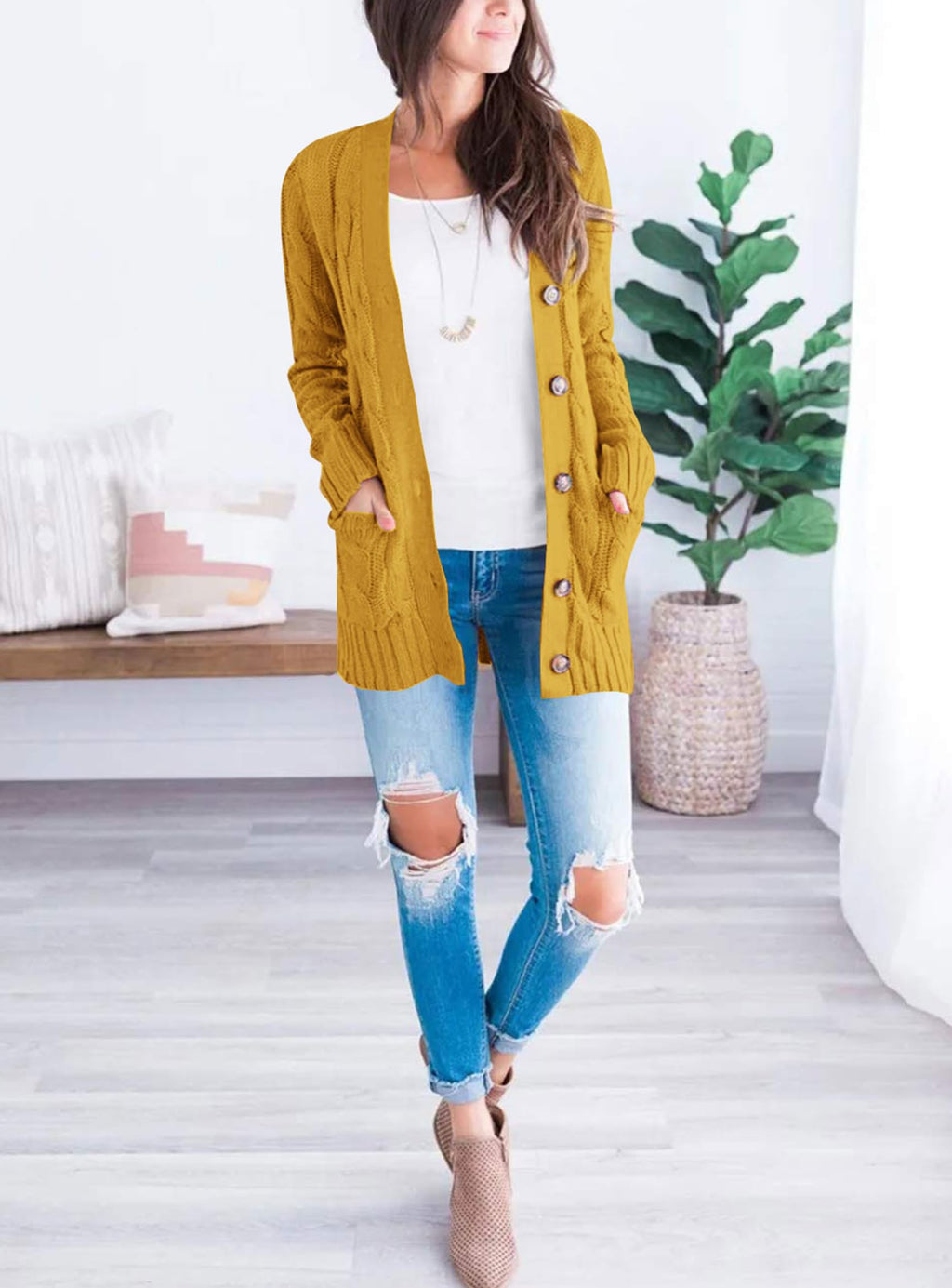 PRETTYGARDEN Women's Open Front Cardigan Sweaters Fall Fashion Button Down Cable Knit Chunky Winter Clothing Outerwear Coats