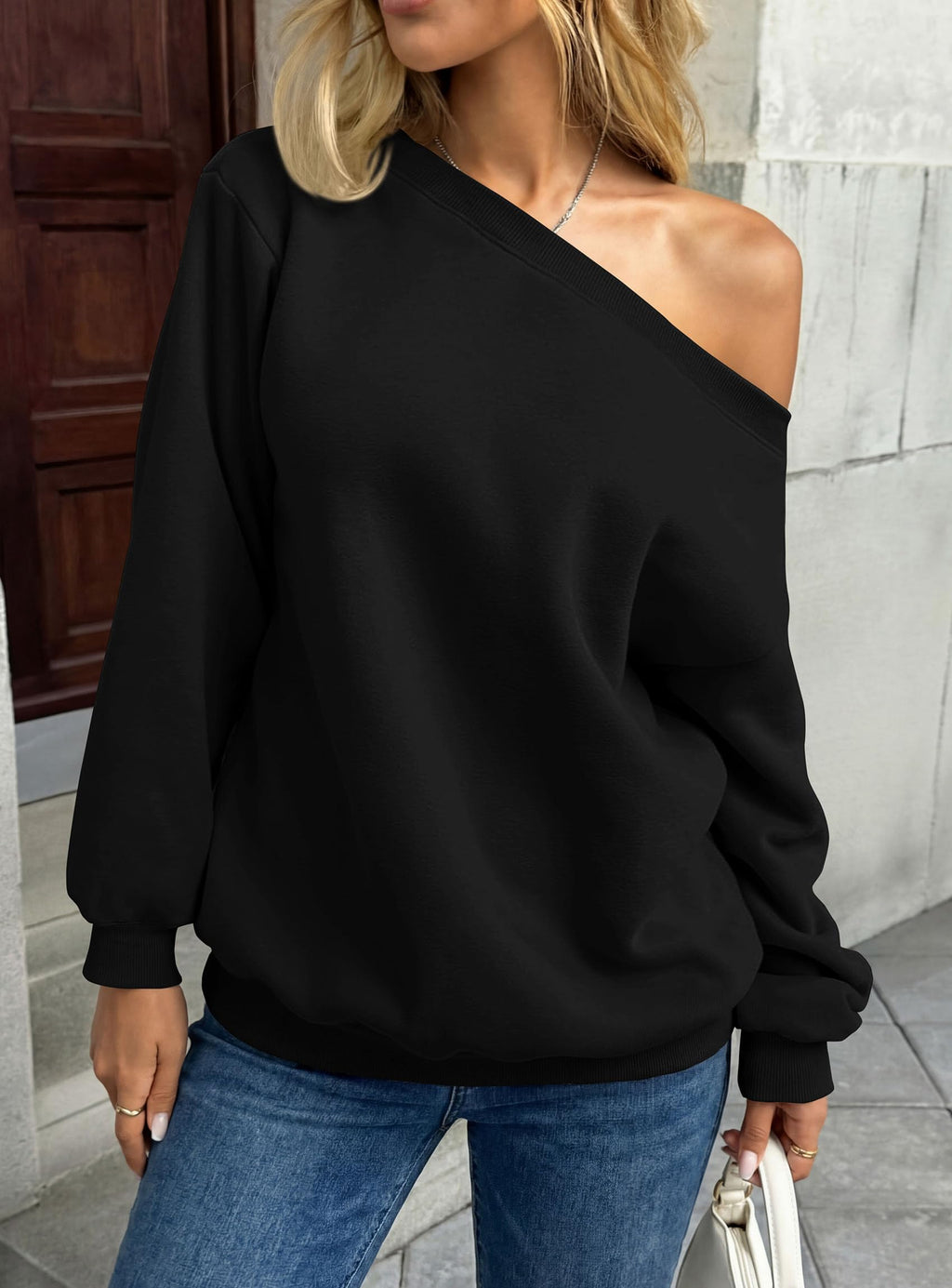 PRETTYGARDEN Womens Off The Shoulder Sweatshirt Loose Fit Slouchy Long Sleeve Tops,Fleece Cropped Sweatshirts,Oversized Pullover,Casual Daily Street Y2K Outfits,Fall Winter Clothes