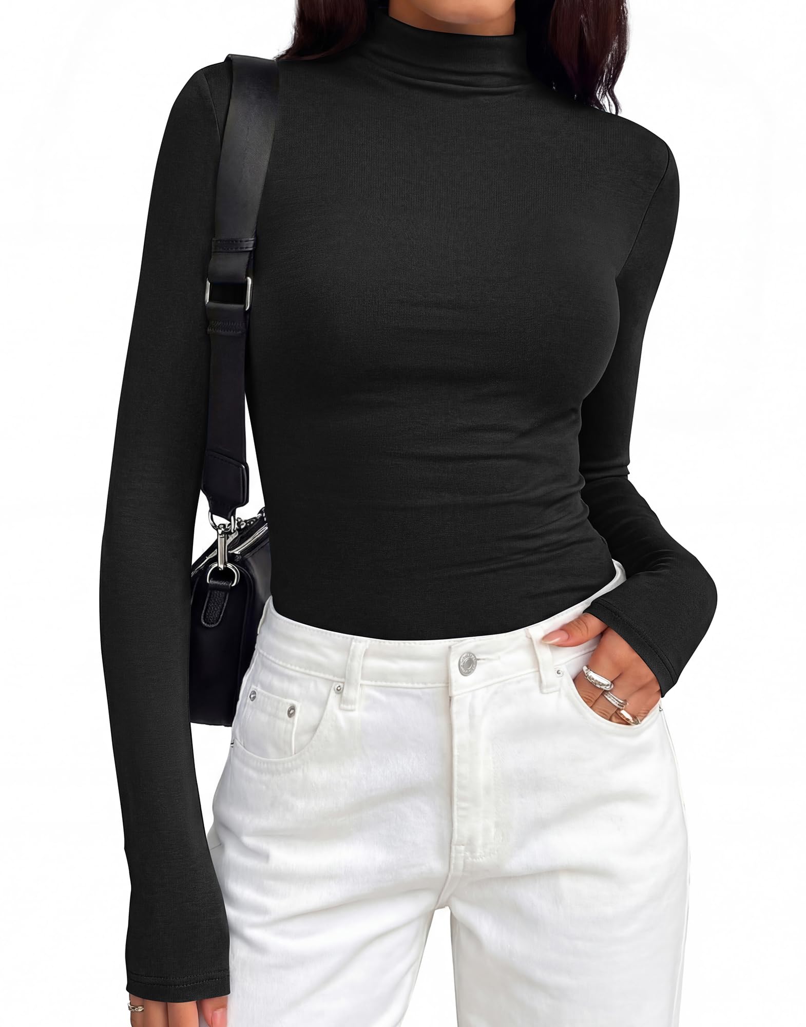 BTFBM Mock Tops for Women Fitted Long Sleeve Shirts Fall Fashion Clothing Thermal Layering Undershirts Going Out Outfits