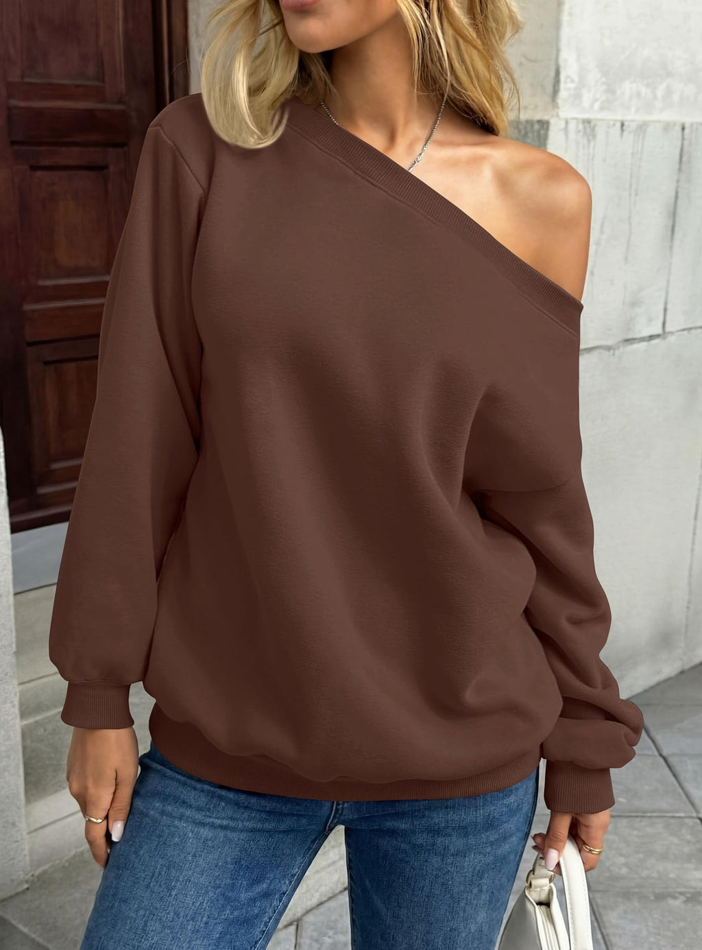 PRETTYGARDEN Womens Off The Shoulder Sweatshirt Loose Fit Slouchy Long Sleeve Tops,Fleece Cropped Sweatshirts,Oversized Pullover,Casual Daily Street Y2K Outfits,Fall Winter Clothes