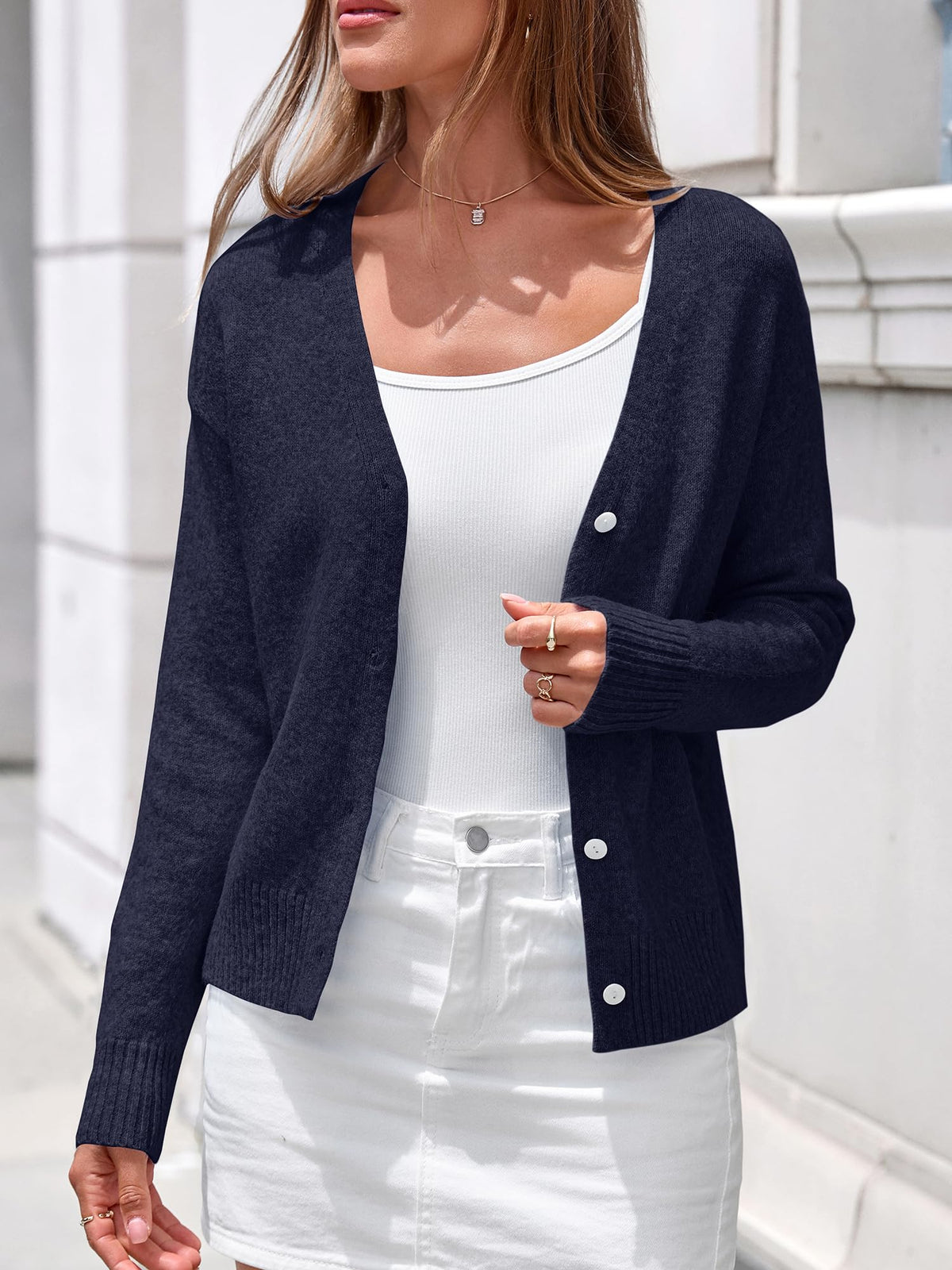 BTFBM V Neck Cardigan Sweaters for Women 2026 | Long Sleeve Knit Sweater, Button Down Shrug Tops, Open Front, Lightweight Cardigans, Business Casual Outfits,Fall Winter Clothing