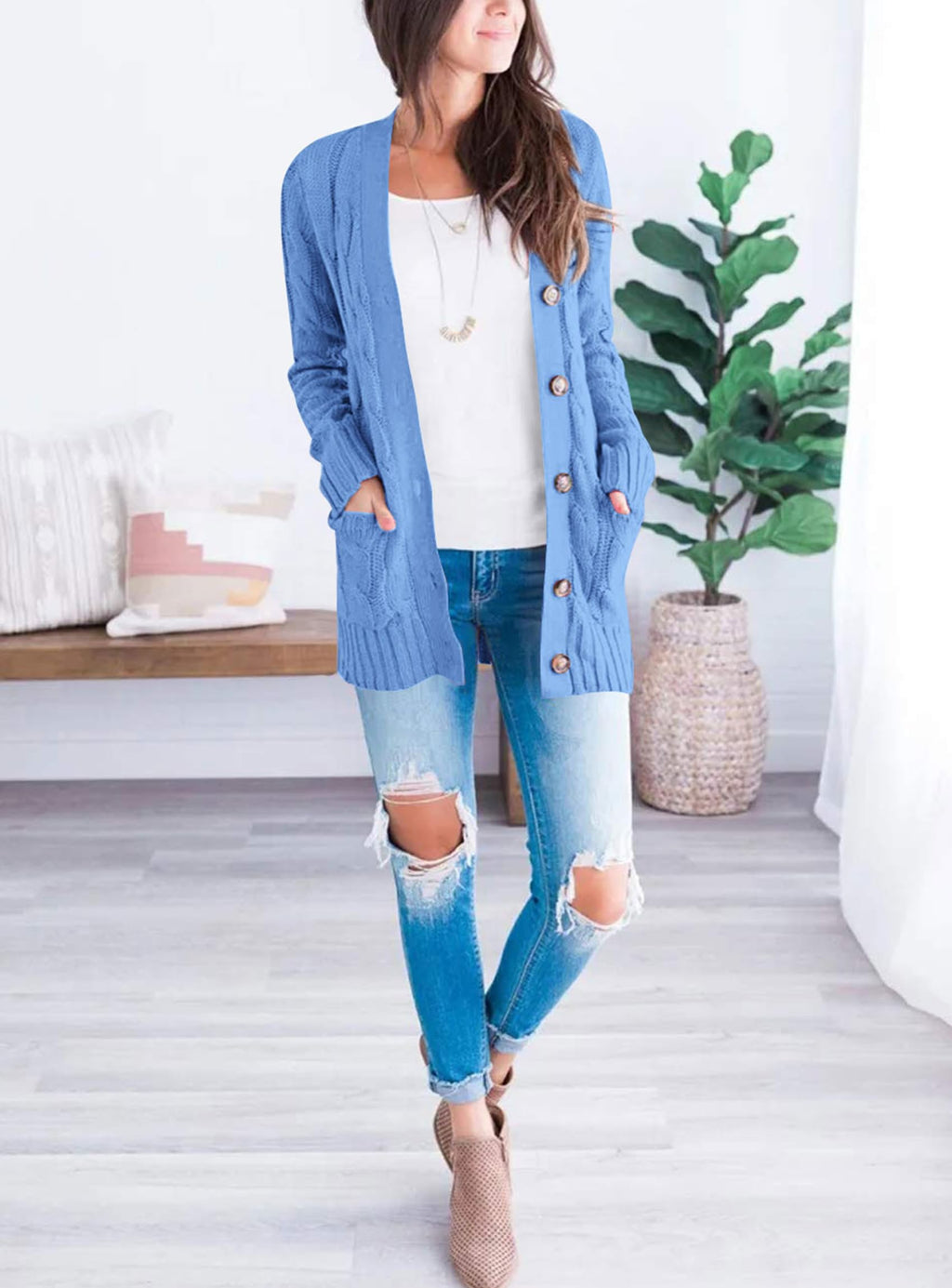 PRETTYGARDEN Women's Open Front Cardigan Sweaters Fall Fashion Button Down Cable Knit Chunky Winter Clothing Outerwear Coats