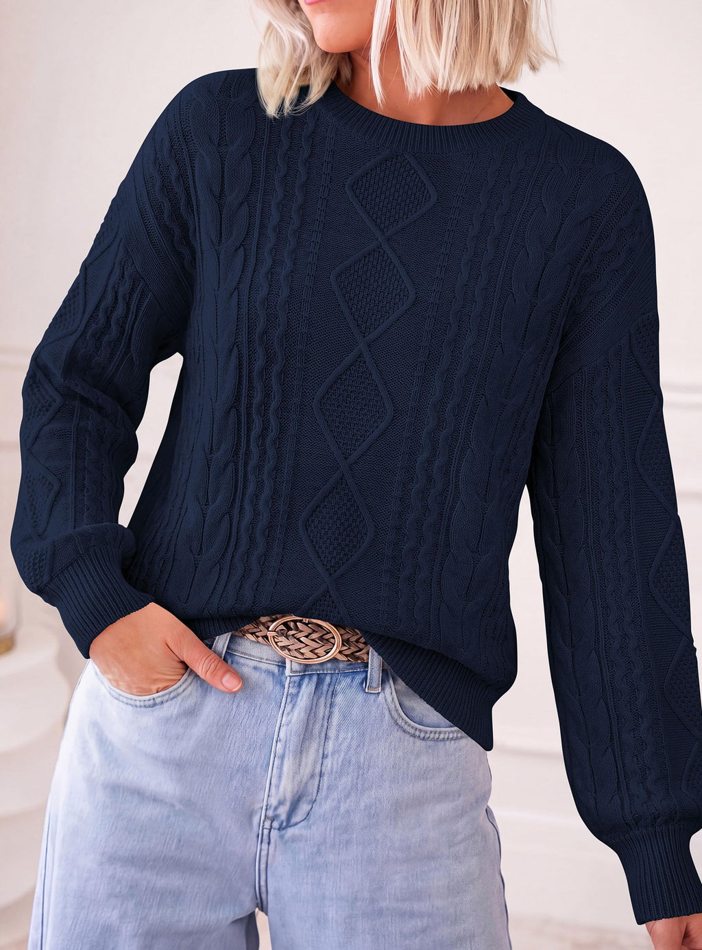 PRETTYGARDEN Women's Crewneck Cable Knit Sweater Pullover Tops Soft Luxury,Long Sleeve Sweaters,Chunky Texture,Fall Outfits,Warm Layering,Daily Wear,Work Holiday,Winter Going out Top