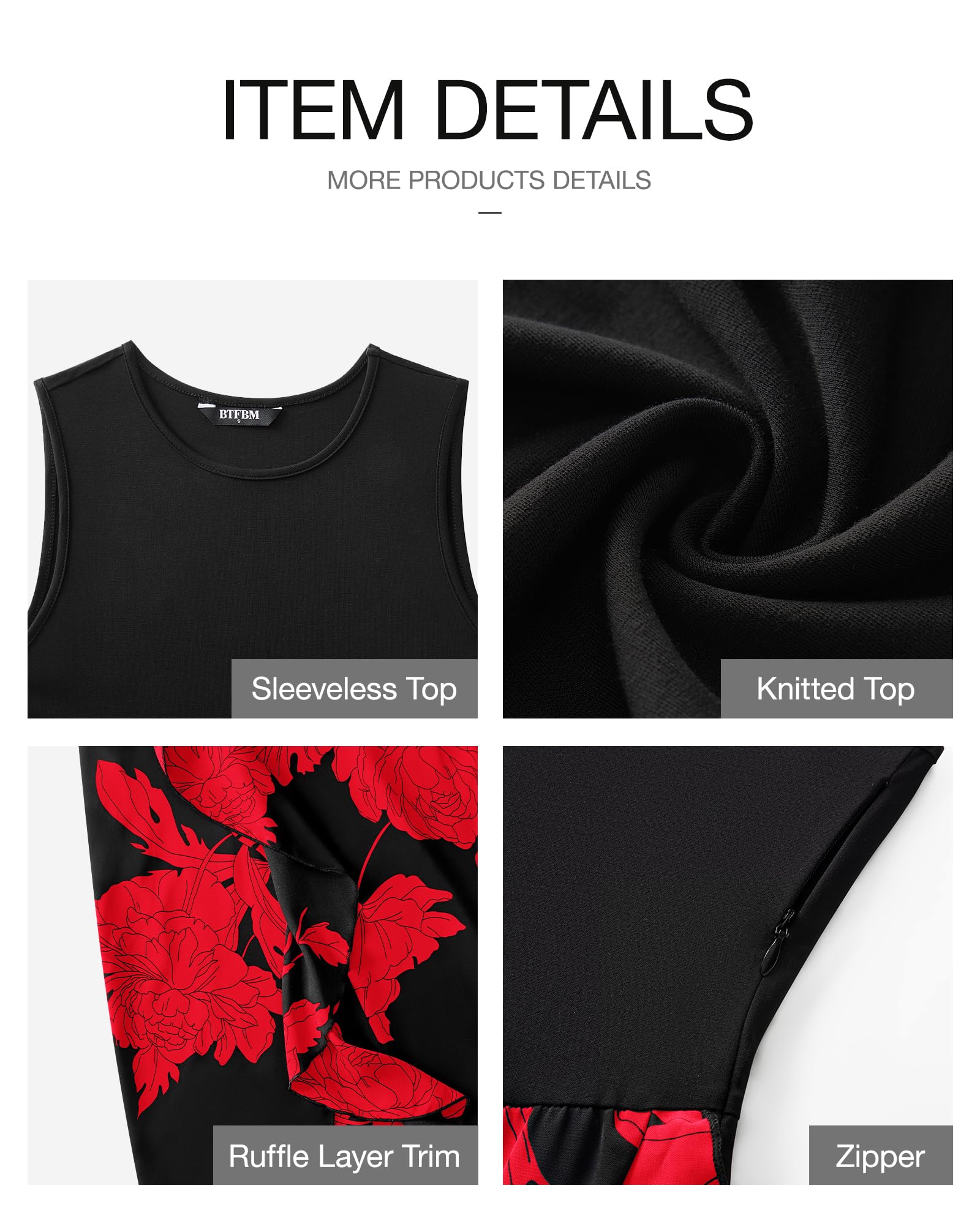 FreshPretty Women Casual Sleeveless Summer Dresses Spring Crewneck Patchwork Boho Floral Ruffle Cocktail Party Midi Dress