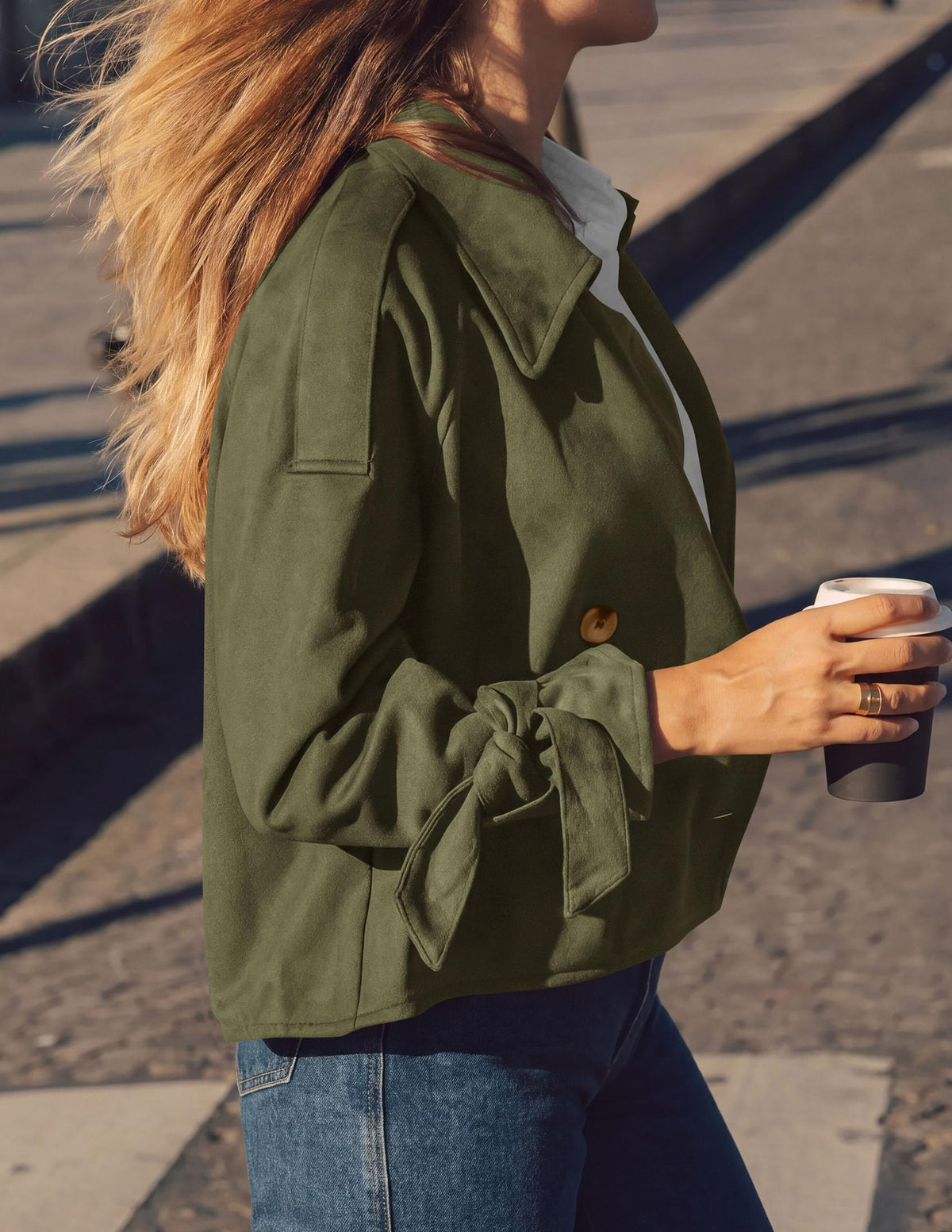 PRETTYGARDEN Women Faux Suede Double Breasted Trench Coat Cropped Jackets Raglan Long Sleeve,Lapel,Tie Cuff,Button Down,Fall Fashion Outerwear,Winter Clothes,Work Office Casual Short Jacket