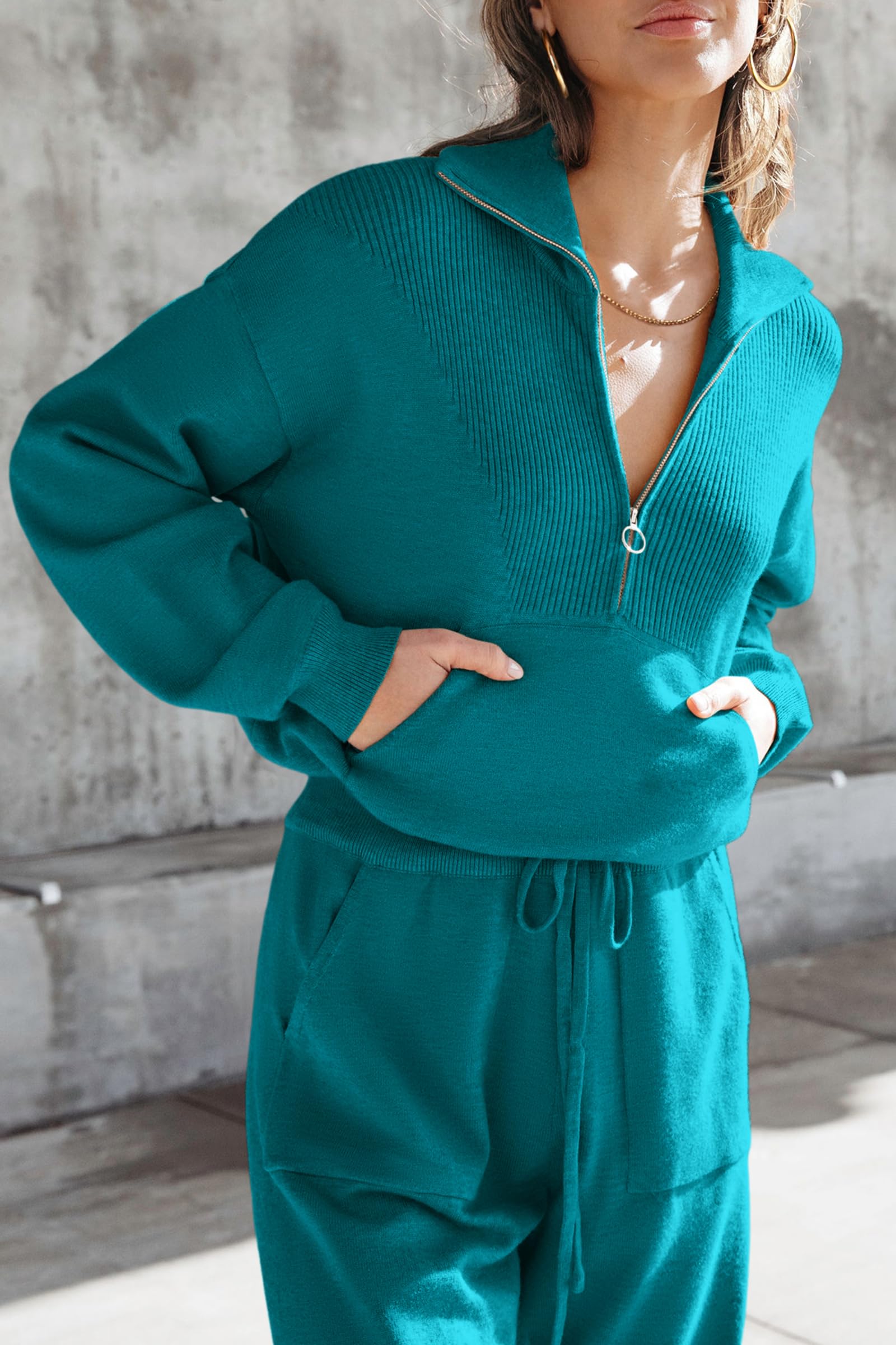 PRETTYGARDEN Women's 2 Piece Sweater Set Pullover Zip Up Sweatshirt Jogger Sweatpants Tracksuit Casual Outfit