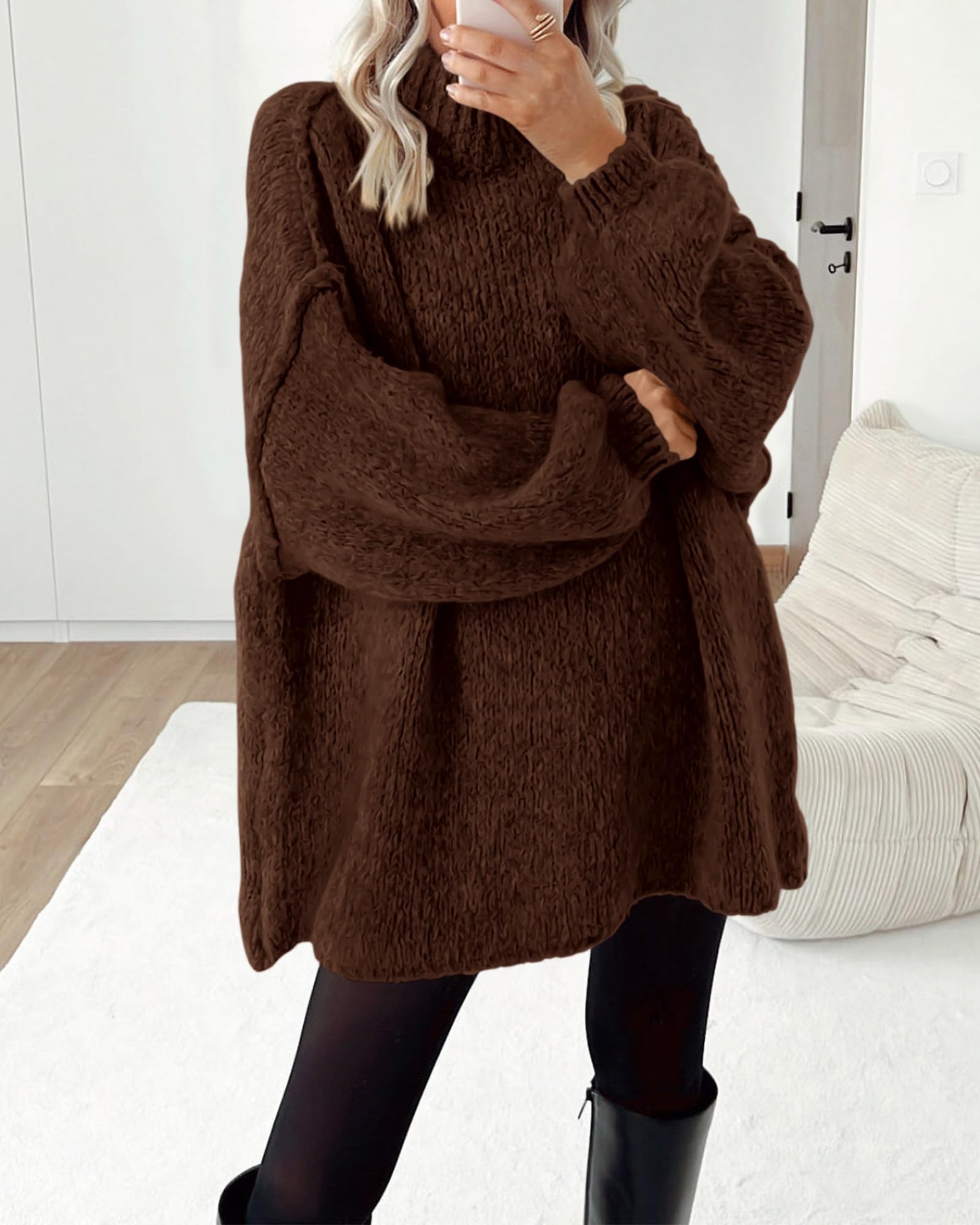 BTFBM Sweaters for Women Fall Long Sleeve Mock Neck Cable Knit Oversized Sweater Pullover Tops Thick Winter Clothes
