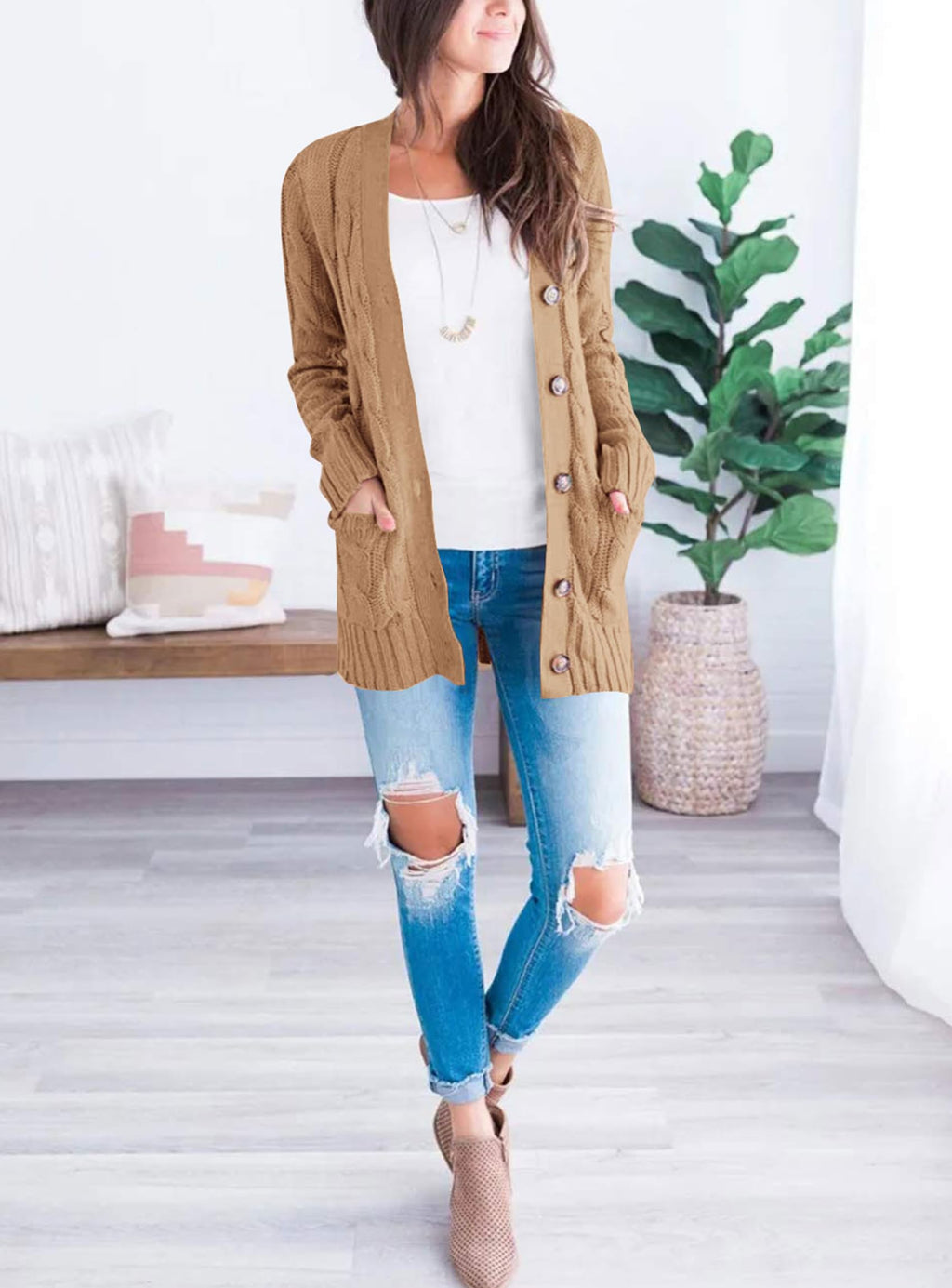 PRETTYGARDEN Women's Open Front Cardigan Sweaters Fall Fashion Button Down Cable Knit Chunky Winter Clothing Outerwear Coats