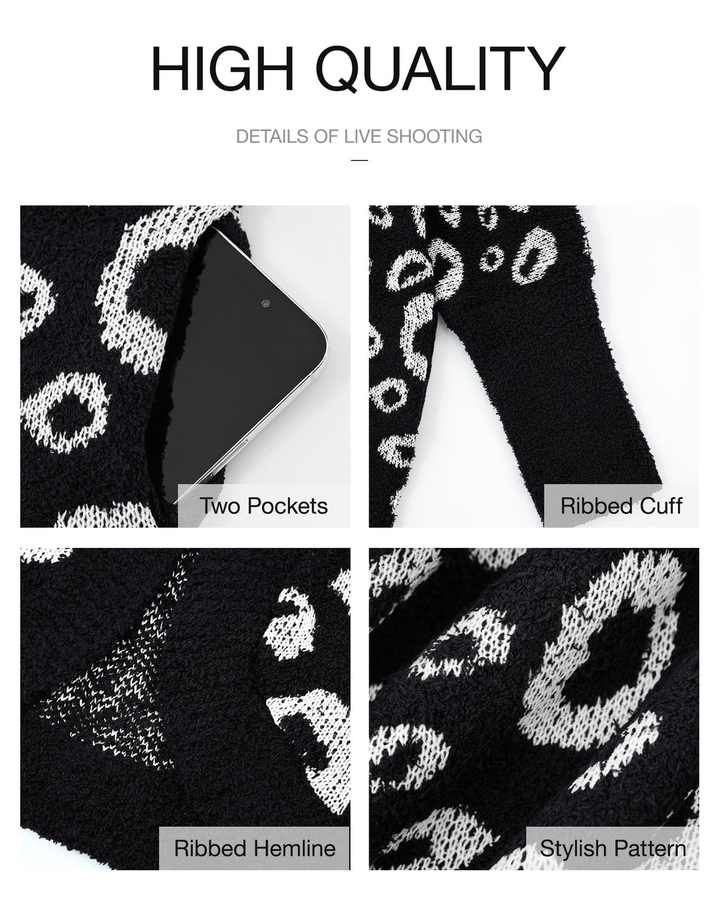 FreshPretty Leopard Cardigan for Women Long Sleeve Open Front Cardigans Sweaters Pockets Loose Knit Fall Winter Outwear