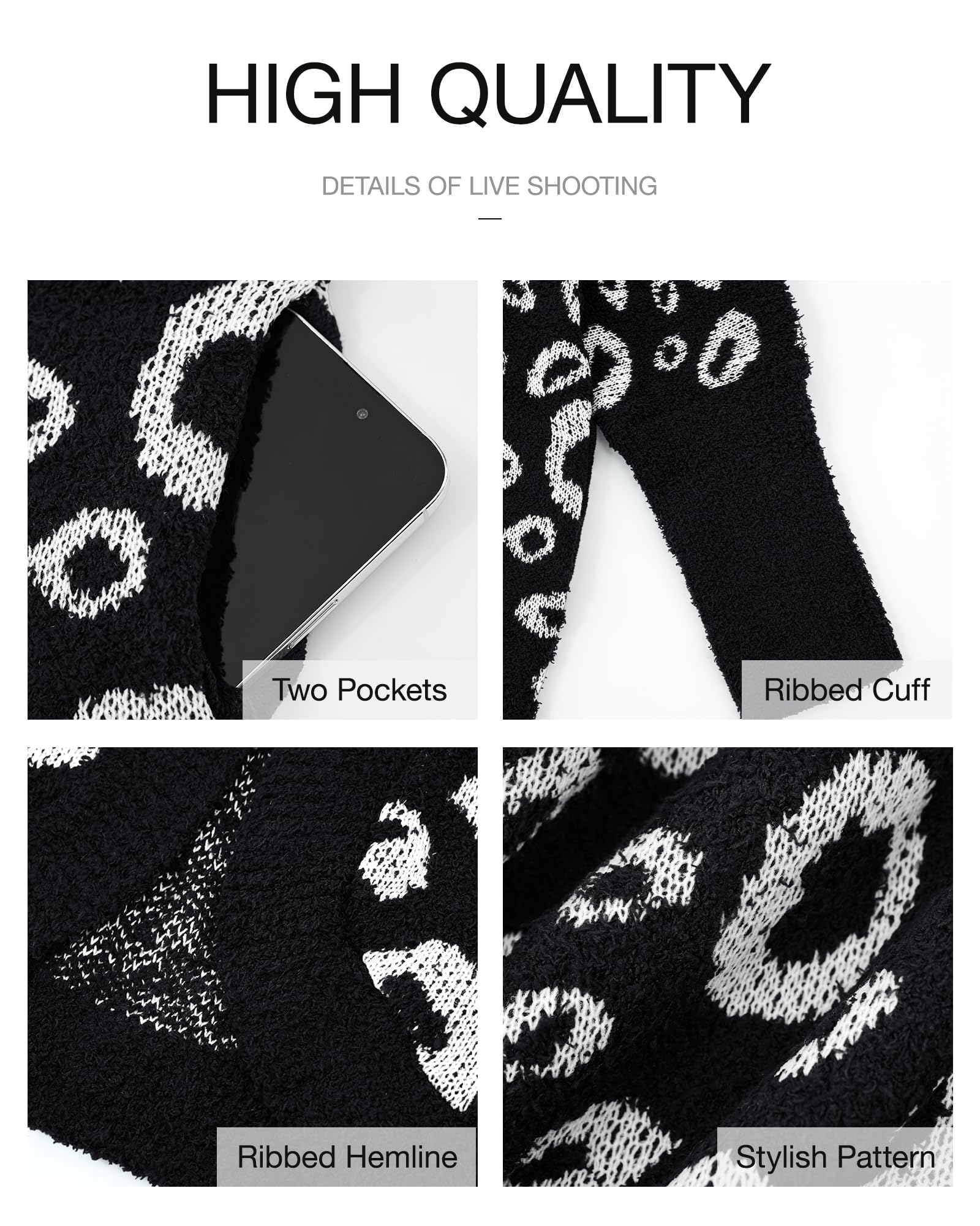 FreshPretty Leopard Cardigan for Women Long Sleeve Open Front Cardigans Sweaters Pockets Loose Knit Fall Winter Outwear