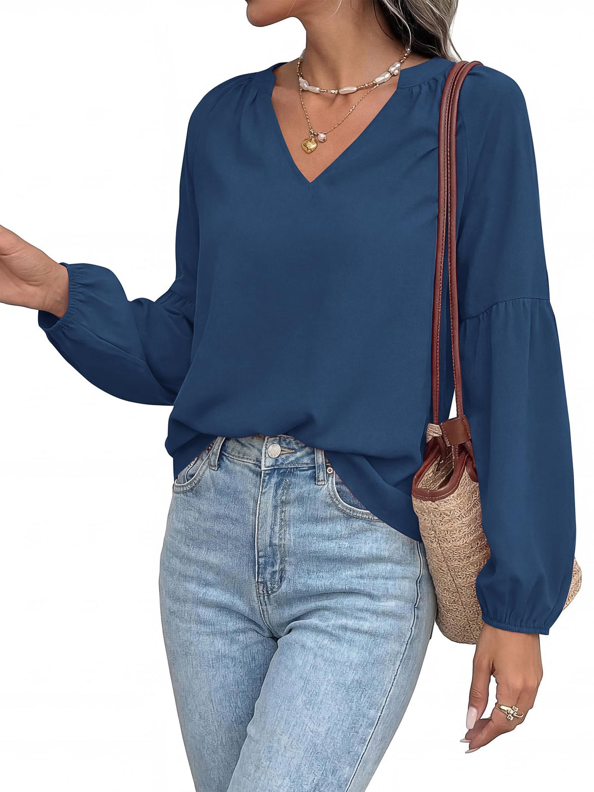 BTFBM Blouses for Women Dressy Casual Boho Tops V Neck Lightweight Long Sleeve Shirts Spring Clothes