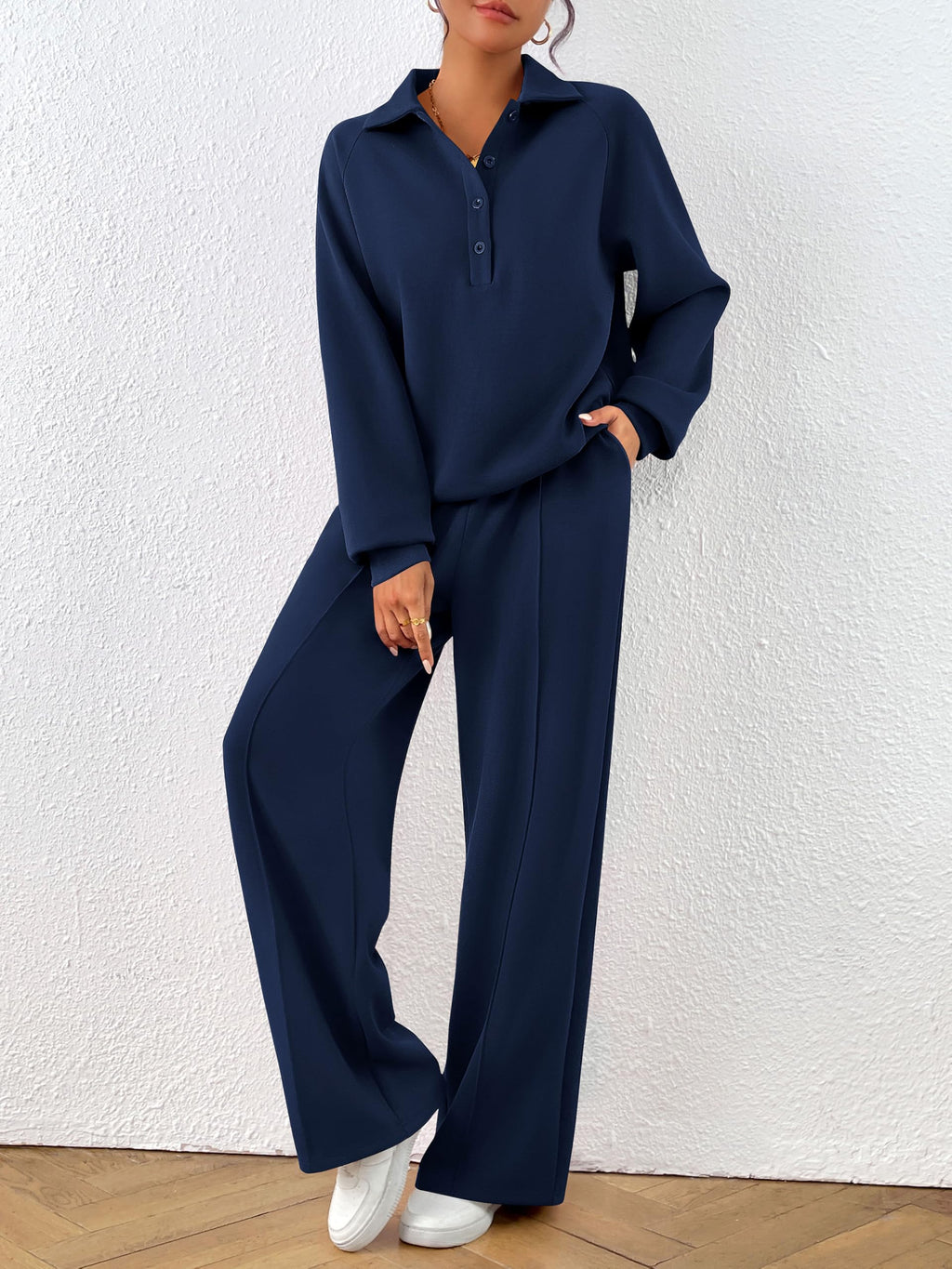 PRETTYGARDEN Women Fall 2 Piece Outfits Sweatsuits Lounge Sets Quarter Button Long Sleeve Sweatshirt, Wide Leg Sweat Pants, Casual 2 Piece Sets Tracksuit, Airport Travel Outfits for Women