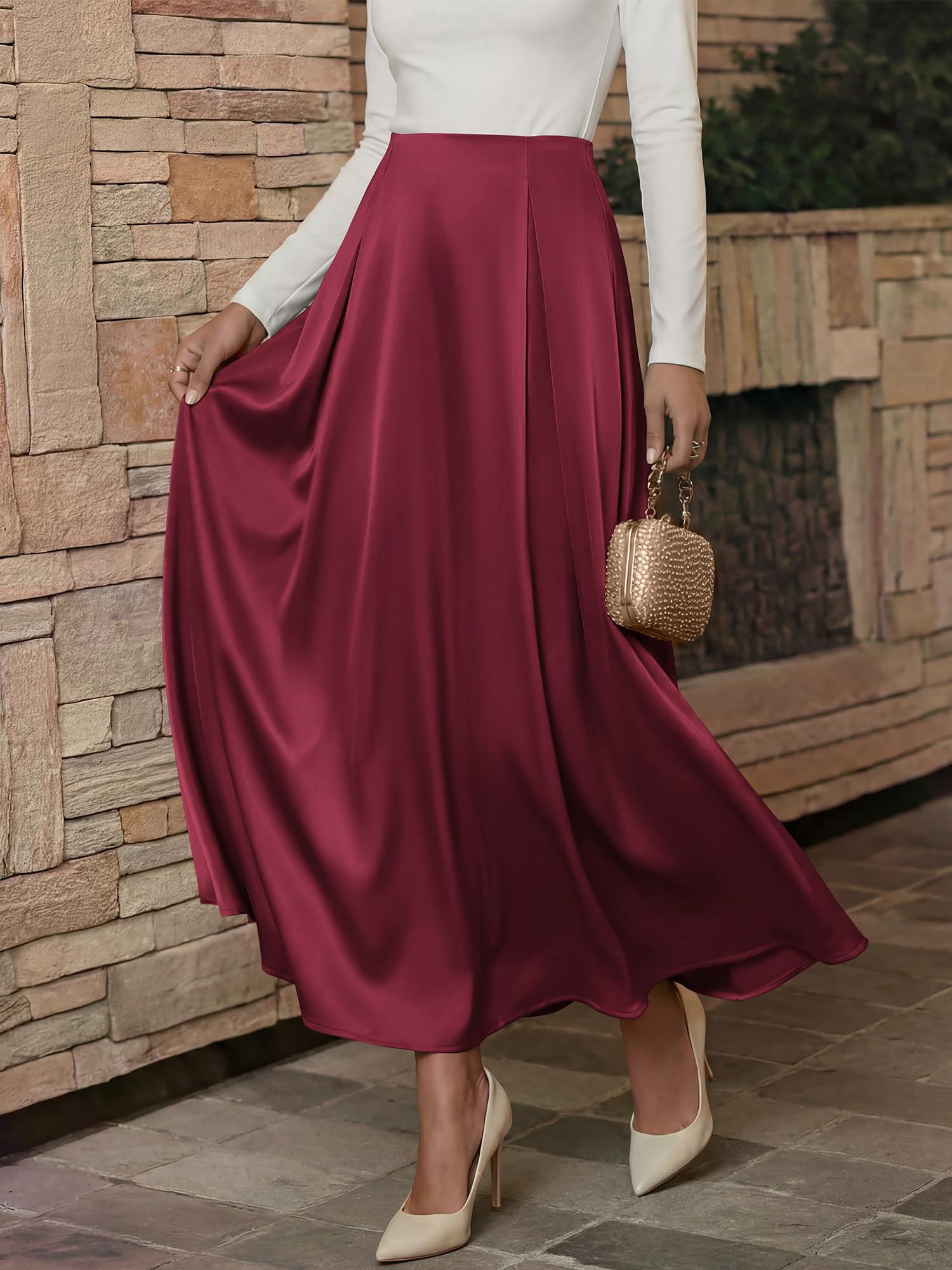 BTFBM Satin Skirts for Women Summer Elegant Flowy A-Line Cocktail Formal Silk Spring Maxi Skirt Night Out Outfits