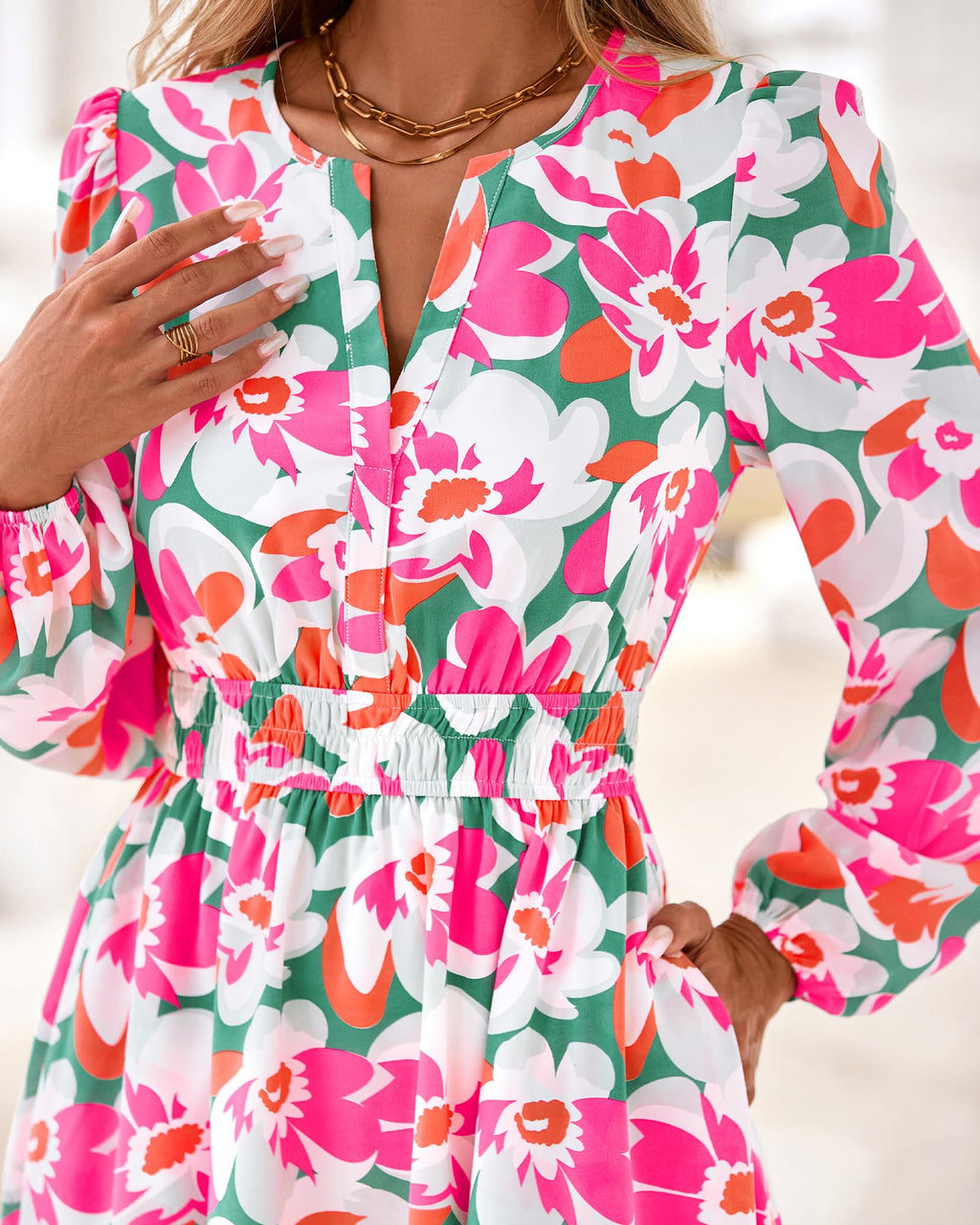 BTFBM Spring Dresses for Women Mini Long Sleeve Elastic Waist Summer Vacation Outfits Floral Wedding Guest Dress
