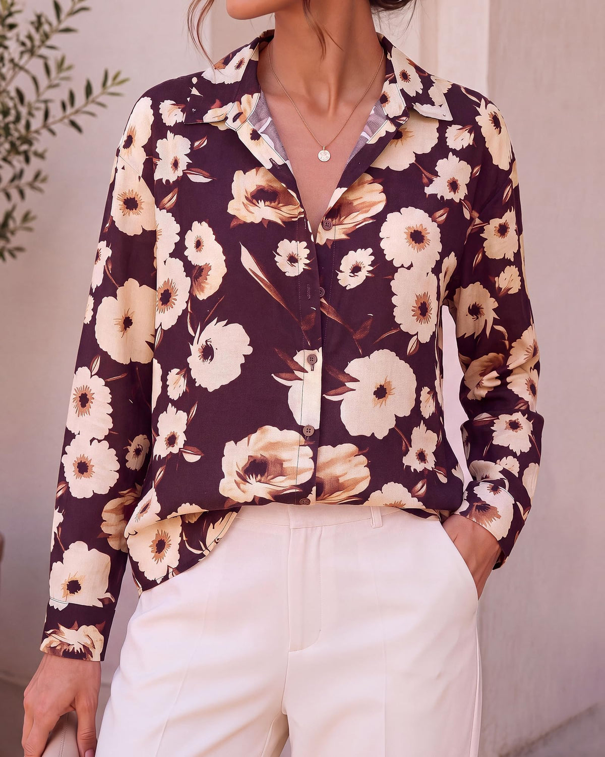 BTFBM Womens Blouses Dressy Casual Floral Long Sleeve Shirts Polka Dot Tops Classic Lapel Collar,Button Cuffs,V Neck Button Down Shirt,Business Casual Outfits,Early Fall Fashion Clothing Trendy