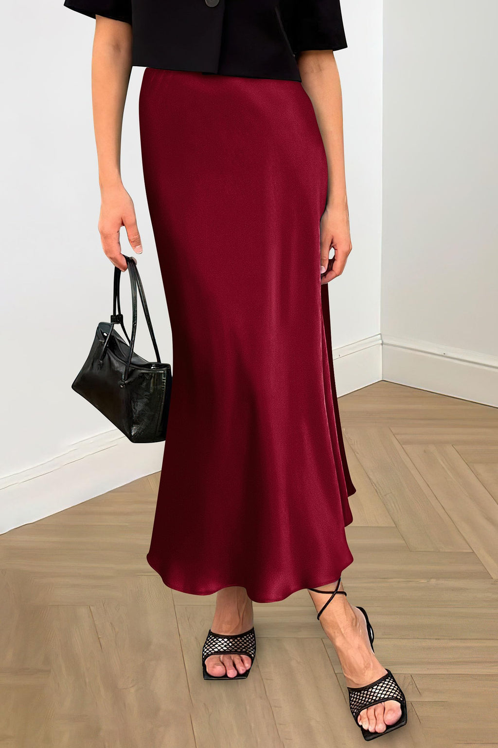 PRETTYGARDEN Women's Satin Skirts Dressy Casual Fall High Waisted Cocktail Wedding Flowy Elegant A Line Midi Skirt