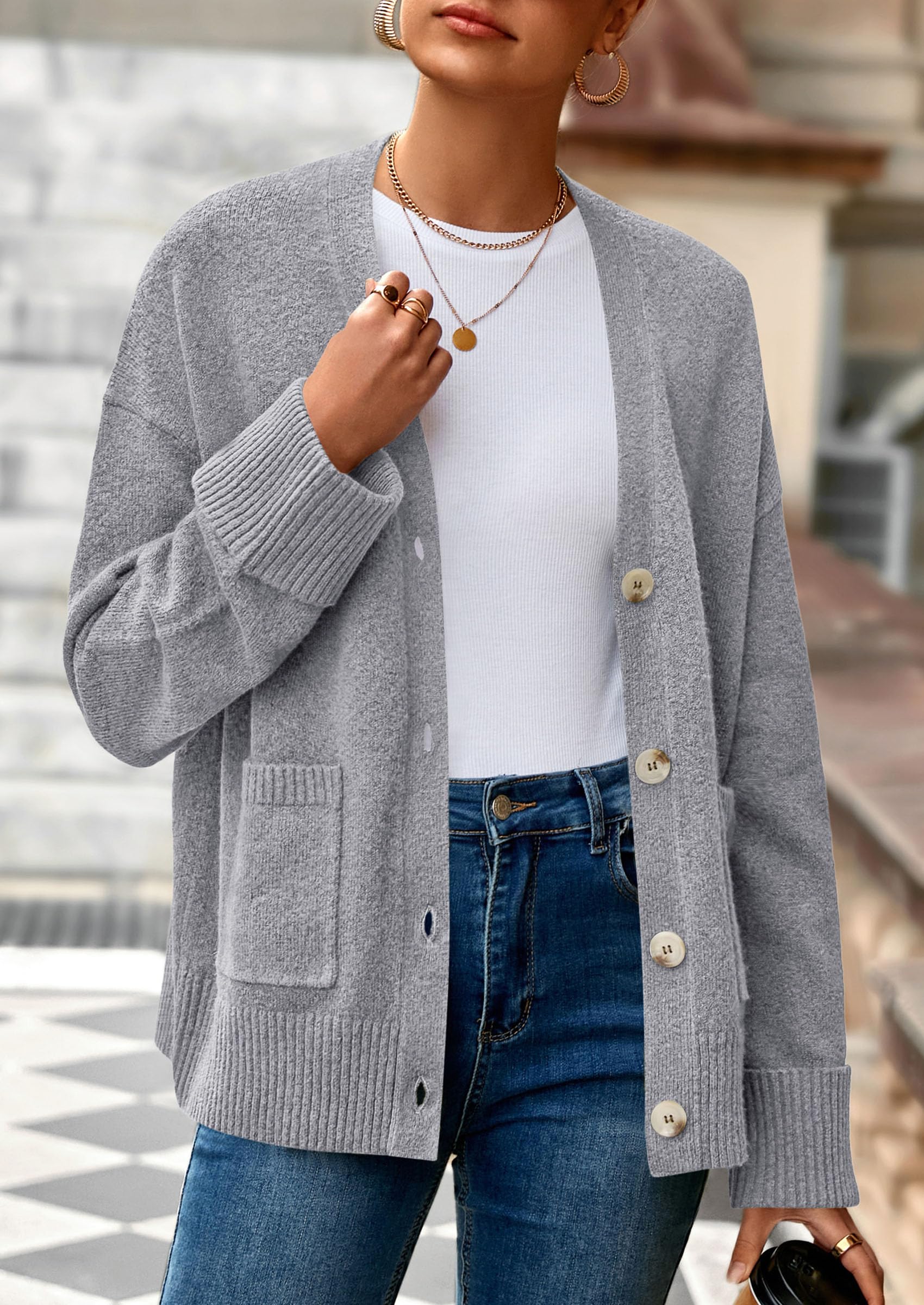 PRETTYGARDEN Women's Oversized Cardigan Sweaters Trendy Chunky Knit Long Sleeve V Neck Button Down Fall Winter Outfits