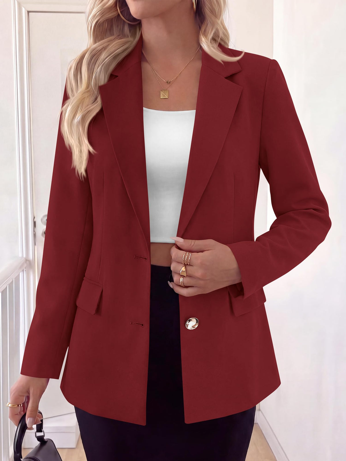 BTFBM Blazers for Women Business Casual Outfits Work Fall Clothes Breasted Notch Lapel, Long Sleeve, Gold Button, Fitted, Open Front Suit Jackets, Pockets, Dressy Professional Office Blazer