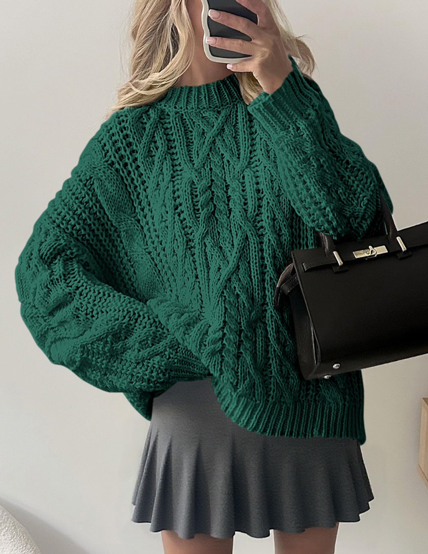 PRETTYGARDEN Women's Oversized Fall Sweaters Casual Long Sleeve Crewneck Chunky Cable Knit Pullover Tops Winter Clothes