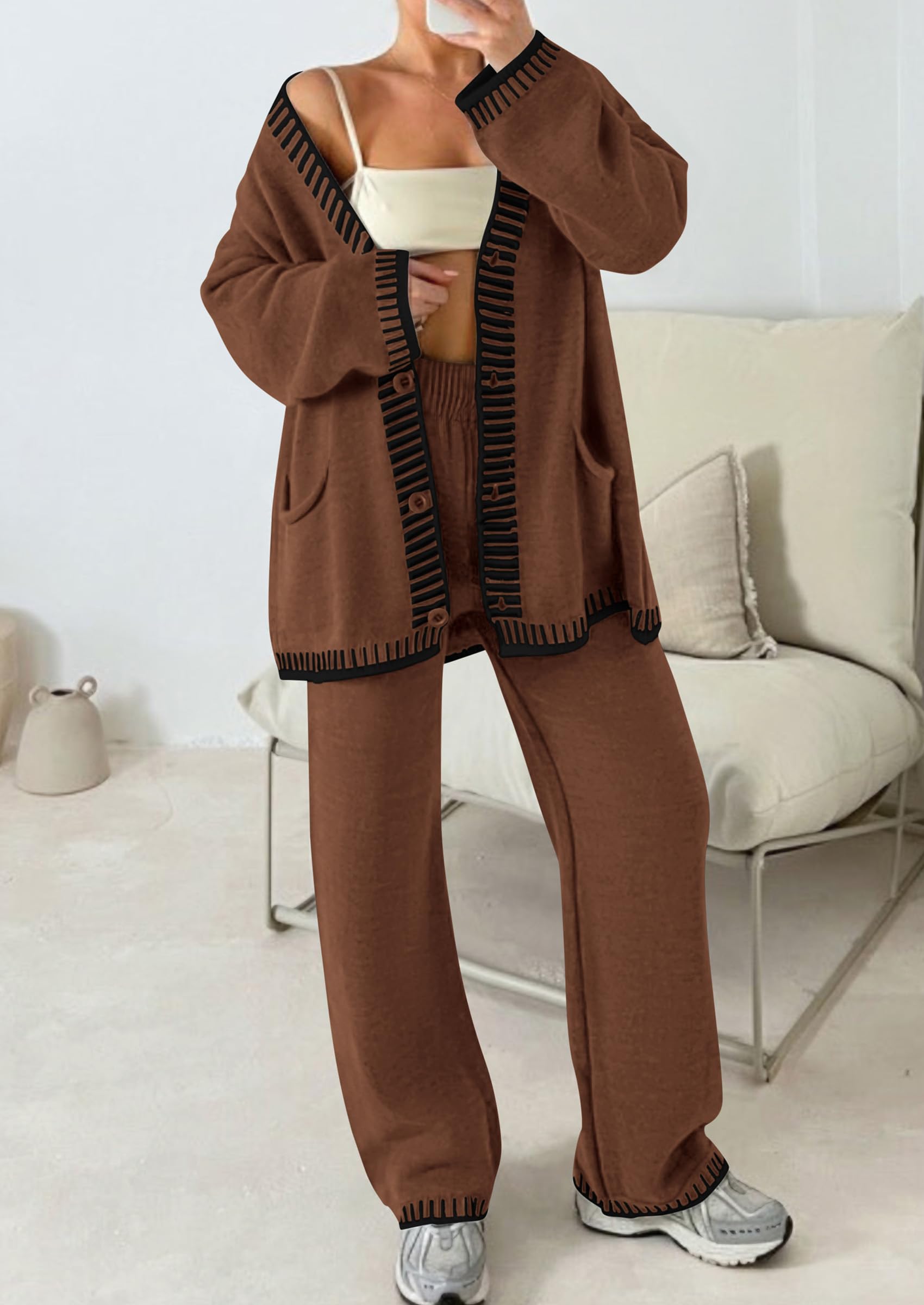 PRETTYGARDEN Lounge Sets for Women Fall Loungewear 2 Piece Outfits Cardigan Sweaters Track Suit Matching Winter Clothing