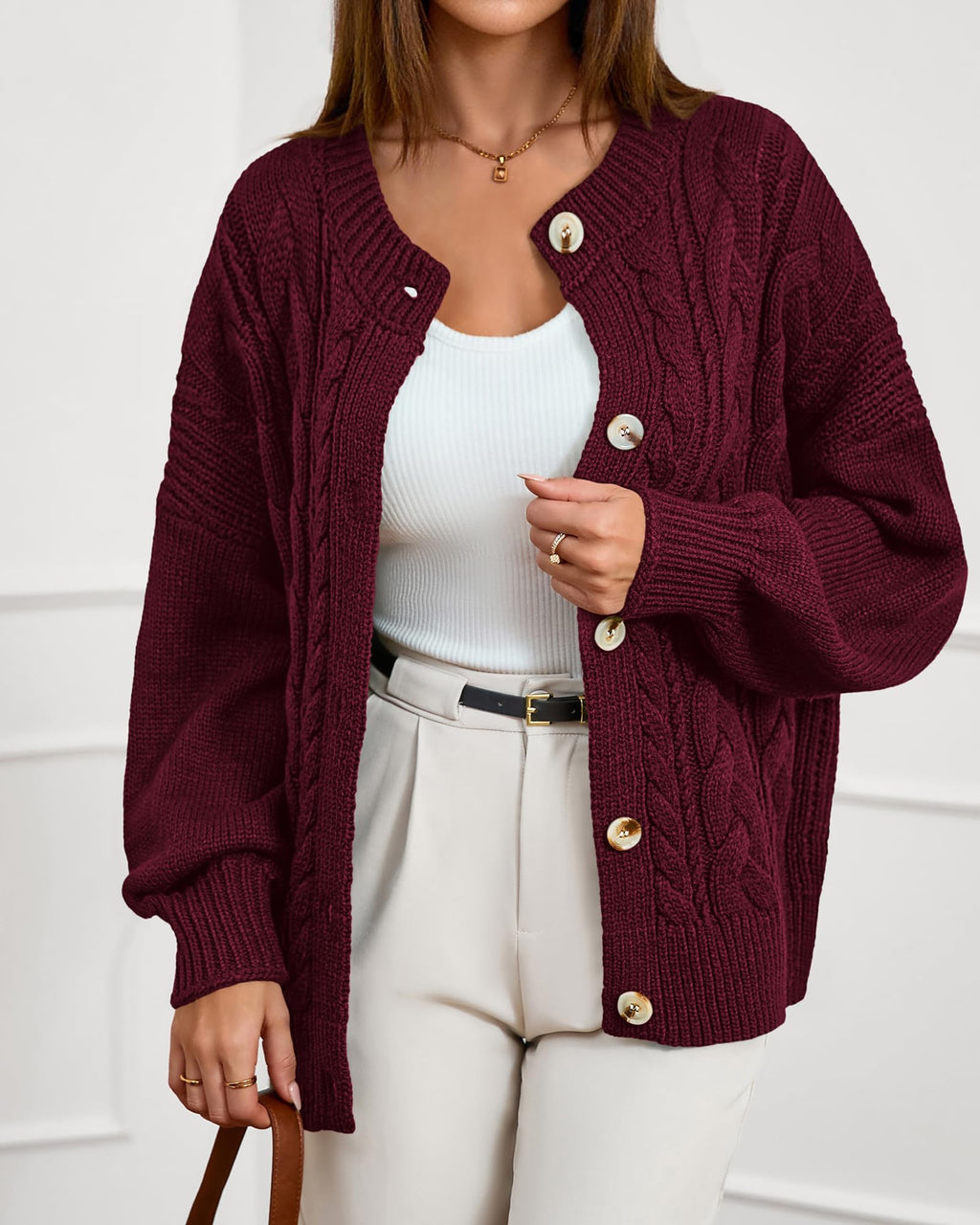 FreshPretty Chunky Cardigan Sweaters for Women Fall Fashion Button Long Sleeve Loose Cable Knit Winter Coats Outerwear