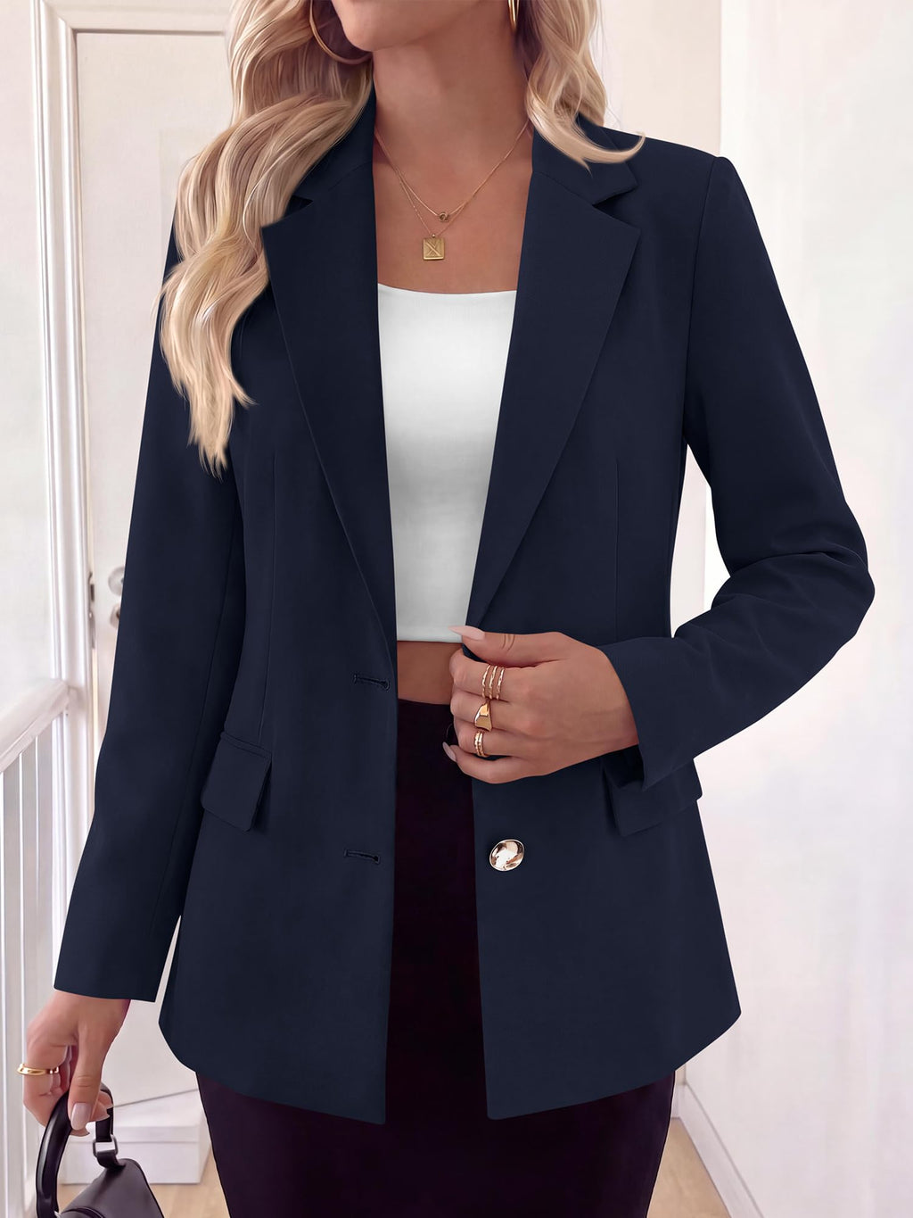 BTFBM Blazers for Women Business Casual Outfits Work Fall Clothes Breasted Notch Lapel, Long Sleeve, Gold Button, Fitted, Open Front Suit Jackets, Pockets, Dressy Professional Office Blazer