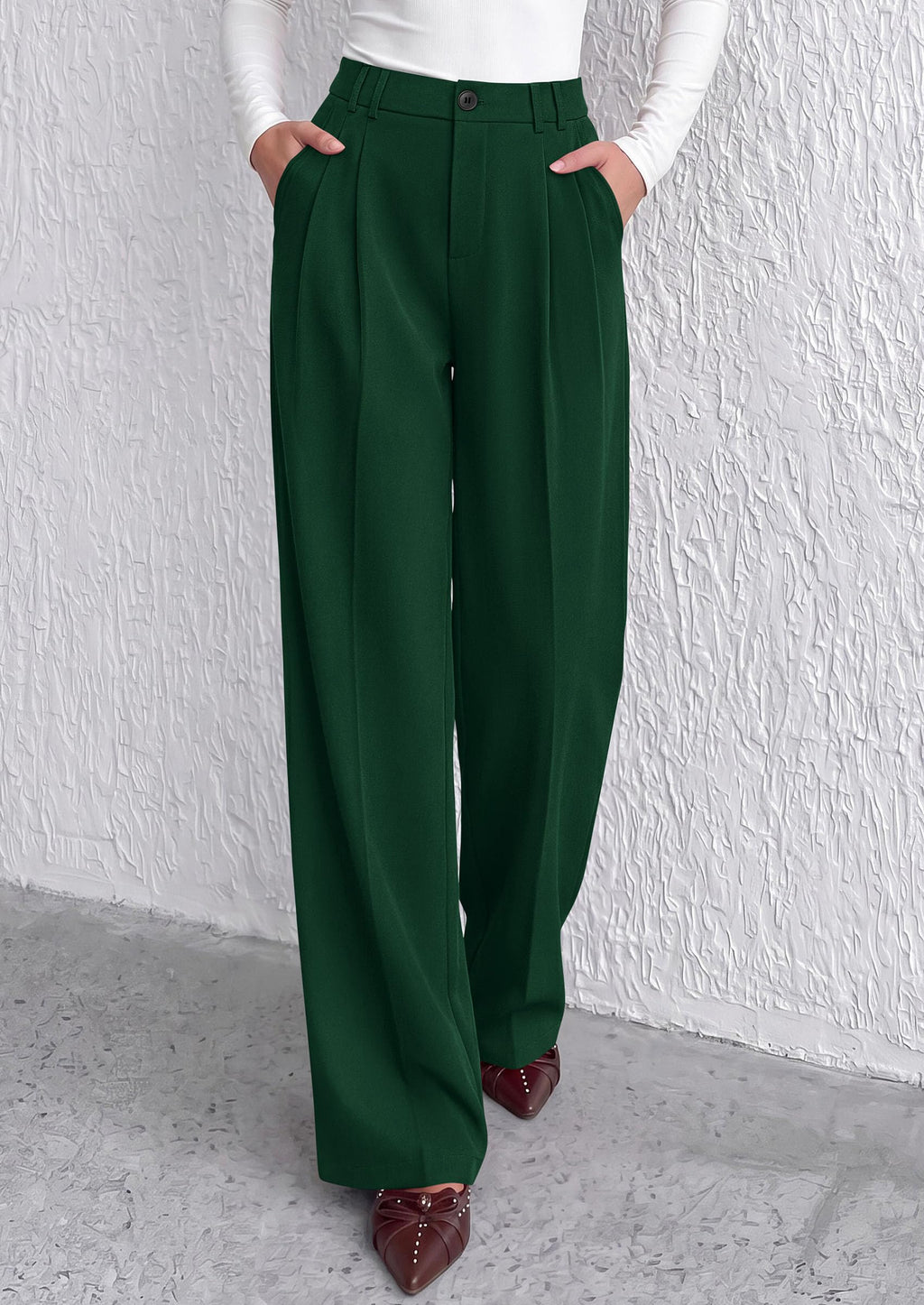 PRETTYGARDEN Women's Dress Pants Wide Leg Flowy Trousers High Waisted Palazzo Pants, Pleated Front, Side Pockets, Work Office Wear, Business Casual Outfits, Fall Fashion Clothing
