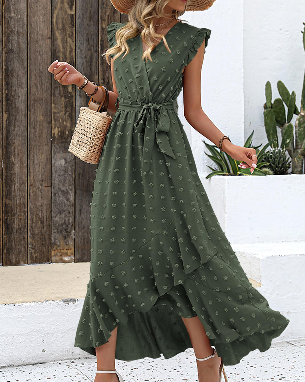 BTFBM Boho Dresses for Women Spring Fashion Cap Sleeve Swiss Dot Flowy Ruffle Beach Wedding Cocktail Maxi Dress