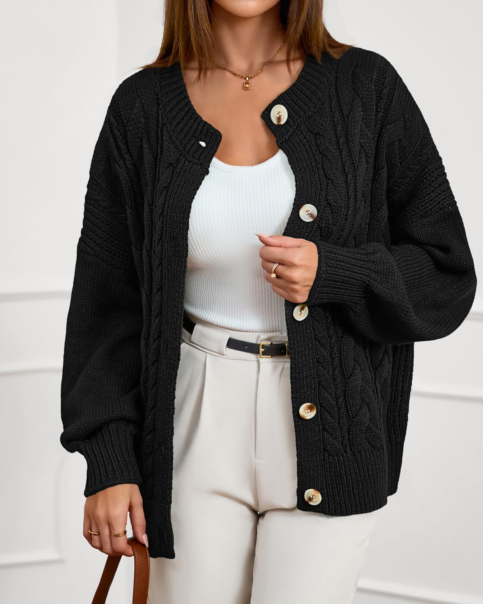 FreshPretty Chunky Cardigan Sweaters for Women Fall Fashion Button Long Sleeve Loose Cable Knit Winter Coats Outerwear