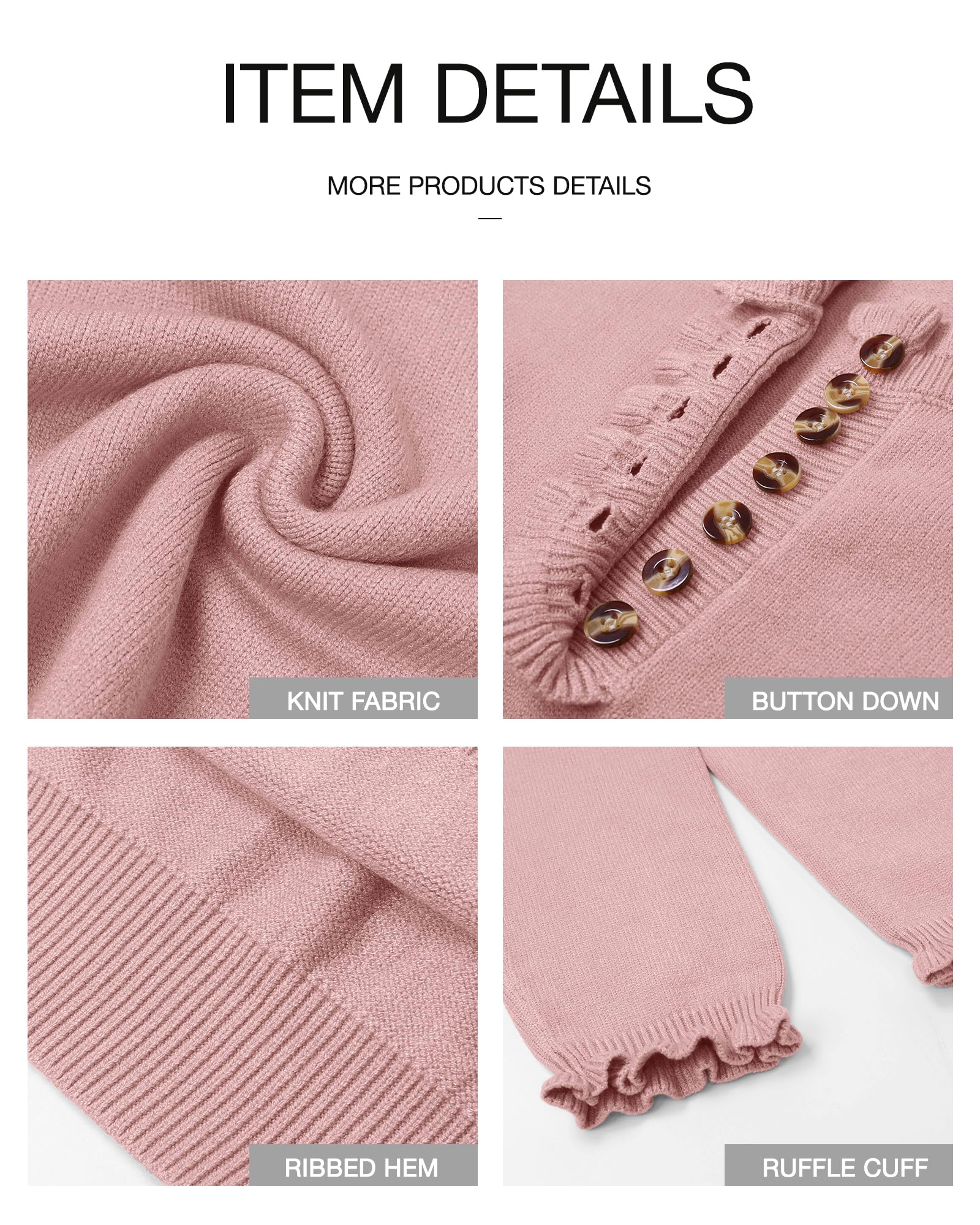 FreshPretty Womens Sweaters Fall Winter Clothes Long Sleeve Button Down Ruffle Crew Neck Casual Knitted Pullover Tops