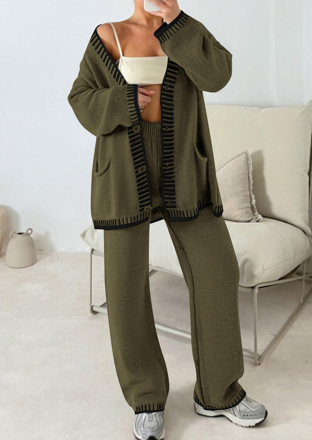 PRETTYGARDEN Lounge Sets for Women Fall Loungewear 2 Piece Outfits Cardigan Sweaters Track Suit Matching Winter Clothing