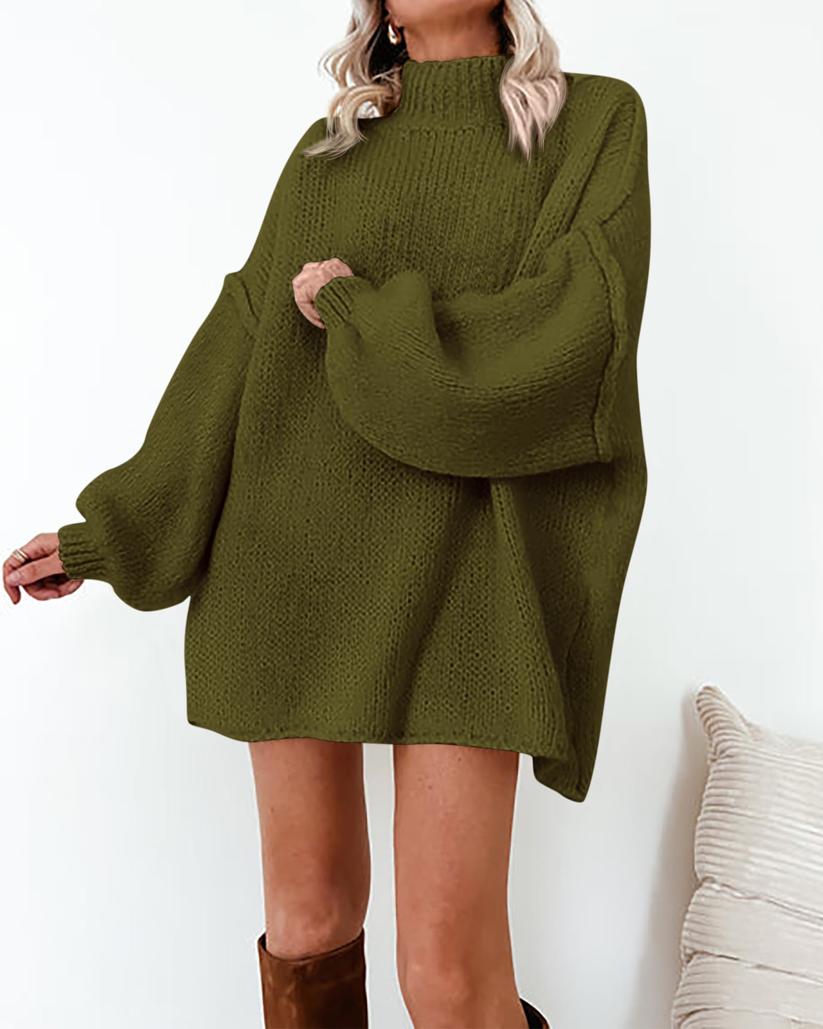 BTFBM Sweaters for Women Fall Long Sleeve Mock Neck Cable Knit Oversized Sweater Pullover Tops Thick Winter Clothes