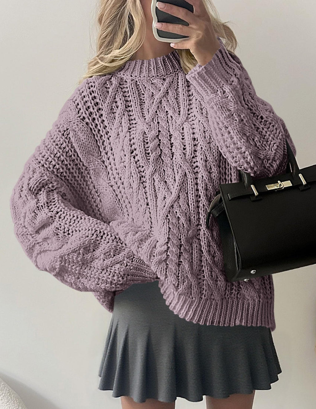 PRETTYGARDEN Women's Oversized Fall Sweaters Casual Long Sleeve Crewneck Chunky Cable Knit Pullover Tops Winter Clothes