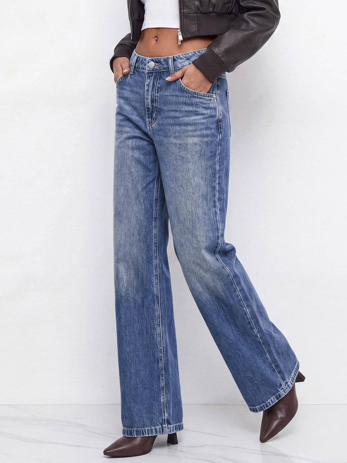 BTFBM Women Casual Straight Leg Jeans Trendy High Waisted, Pockets, Long Denim Pants, Slacks, Bottoms, Vacation Outfits, Travel Airport, Fashion Clothes, Fall Winter