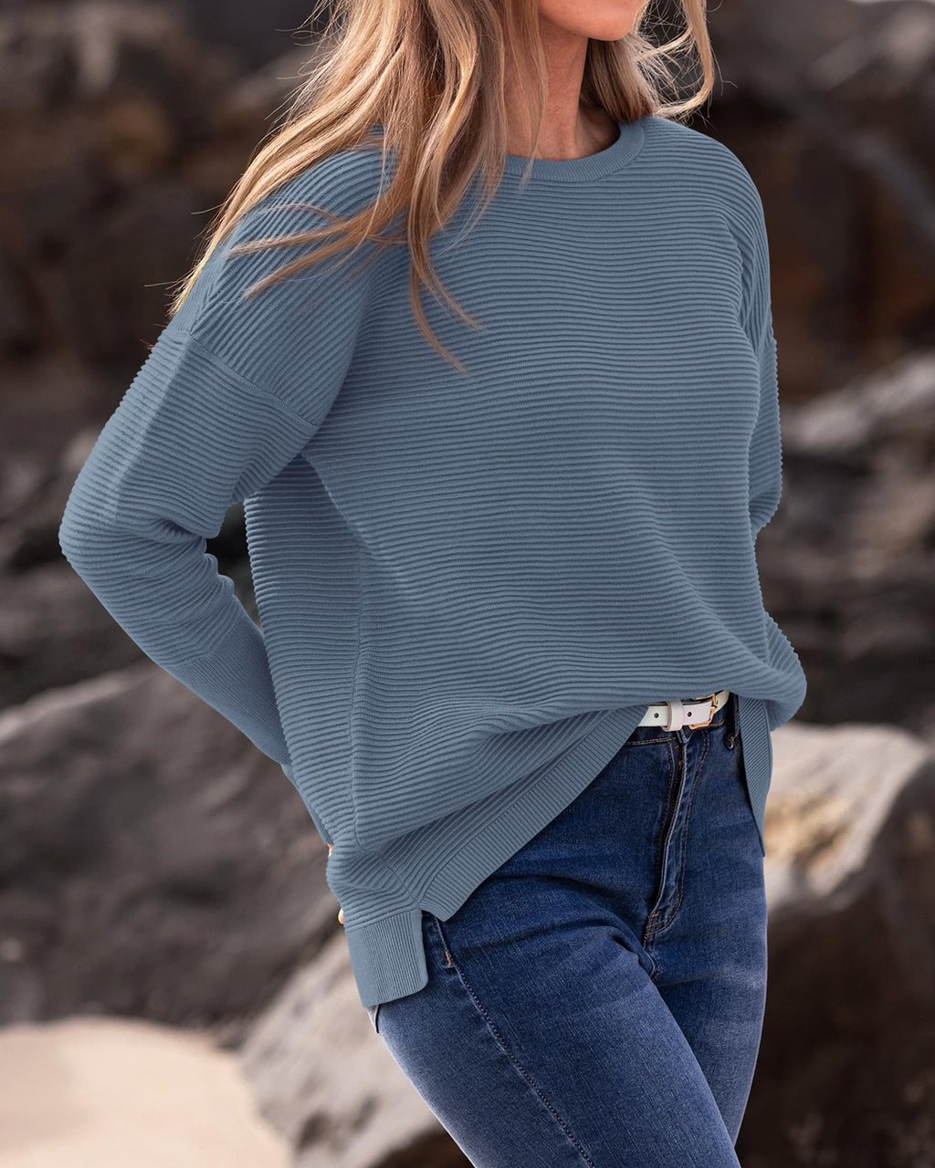 FreshPrettyFall Sweaters for Women Casual Long Sleeve Sweater Striped Loose Fit Pullover Tops