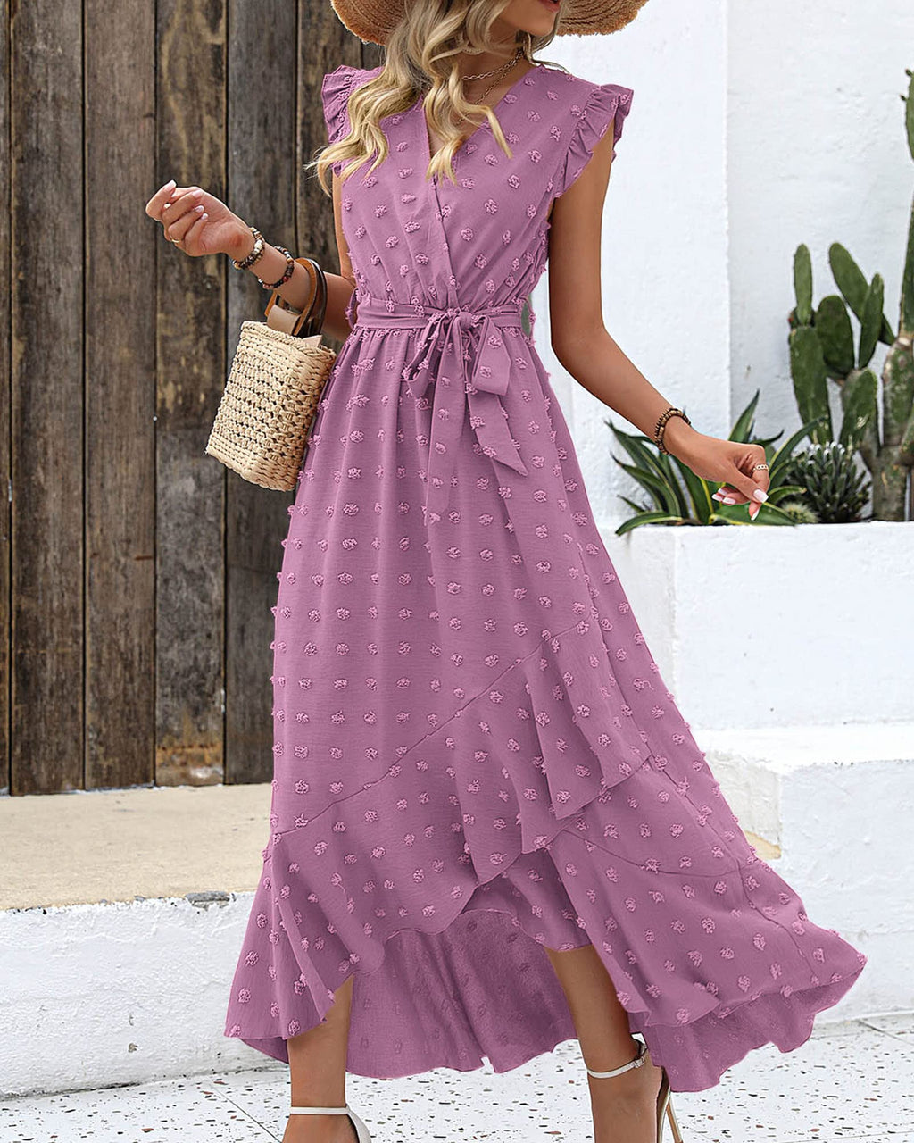BTFBM Boho Dresses for Women Spring Fashion Cap Sleeve Swiss Dot Flowy Ruffle Beach Wedding Cocktail Maxi Dress