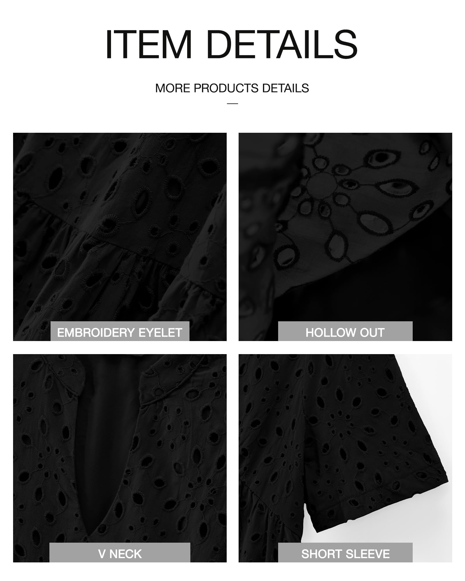 BTFBM Womens Boho Summer Dresses Spring V Neck Short Sleeve Hollow Out Lace Ruffle Casual Beach Mini Vacation Dress